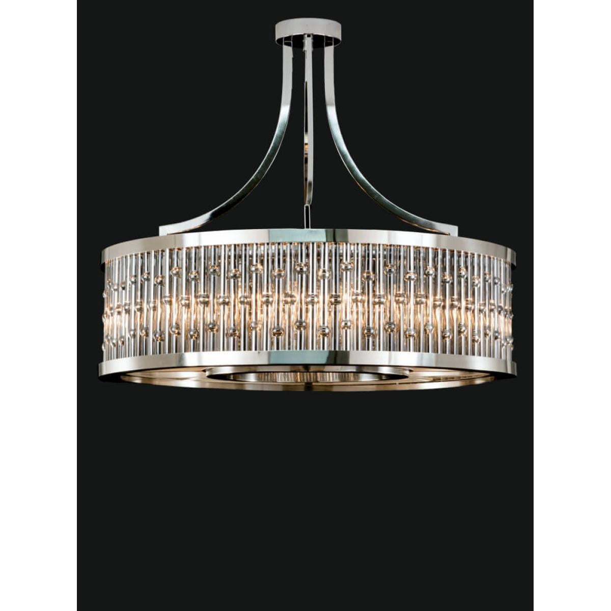 Luxuriöser polierter Nickel Art Deco Trommel-Kristall-Kronleuchter mit Perlenstab-Design von Luxury Group International