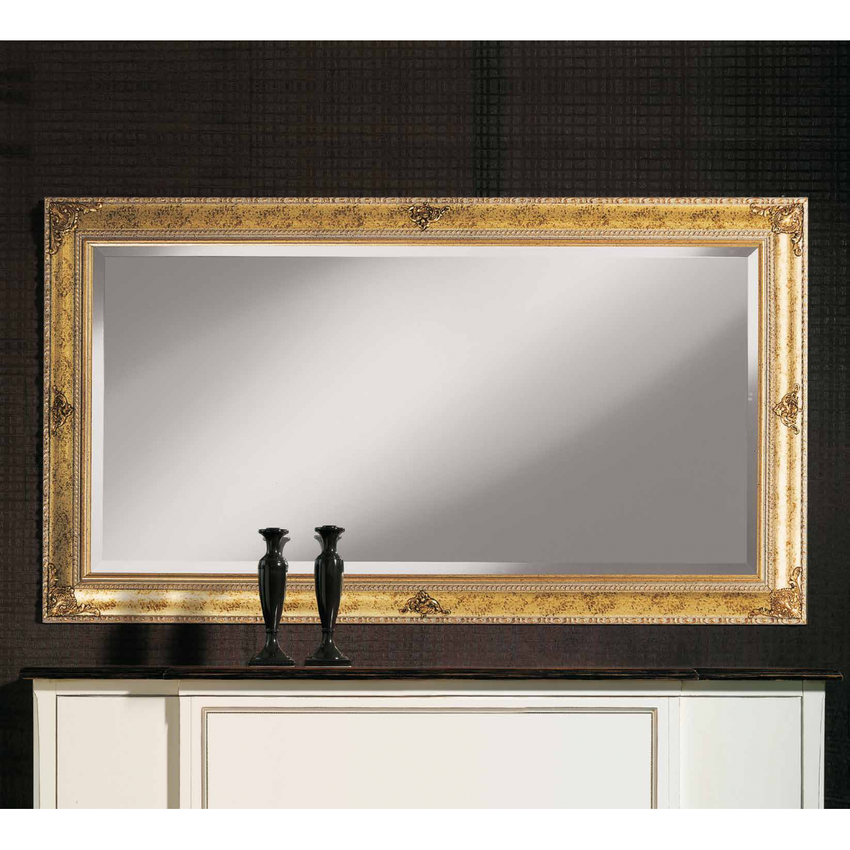 Luxury Rectangular Aged Gold Baroque Wall Mirror with Distressed Patina Frame – 177 CM by Luxury Group International