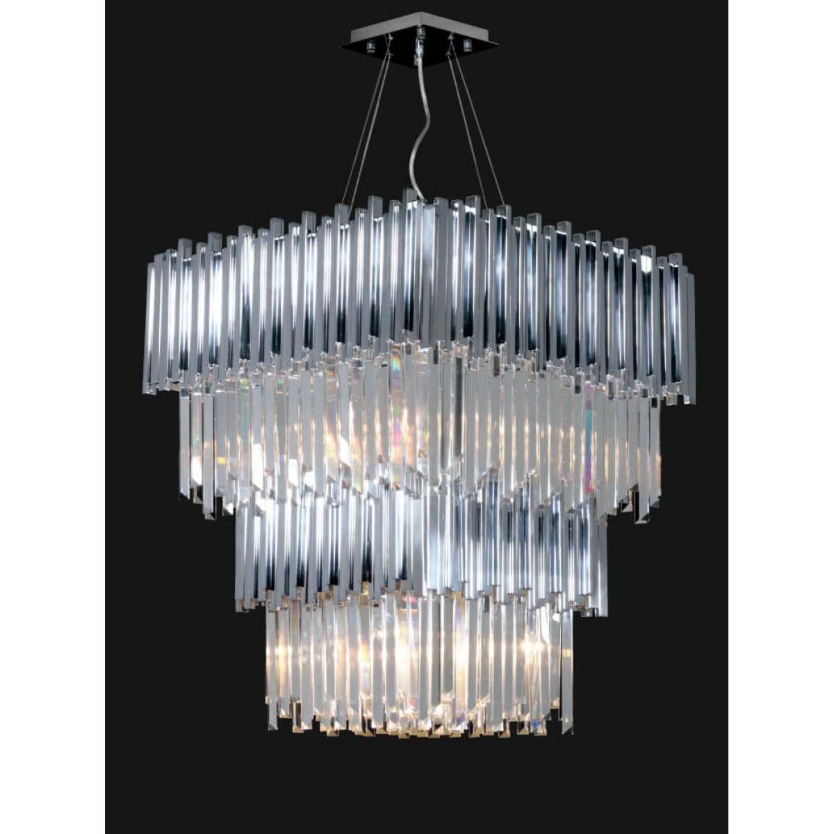 Luxuriöser rechteckiger Art-Deco-Kronleuchter aus Silber und Kristall von Luxury Group International