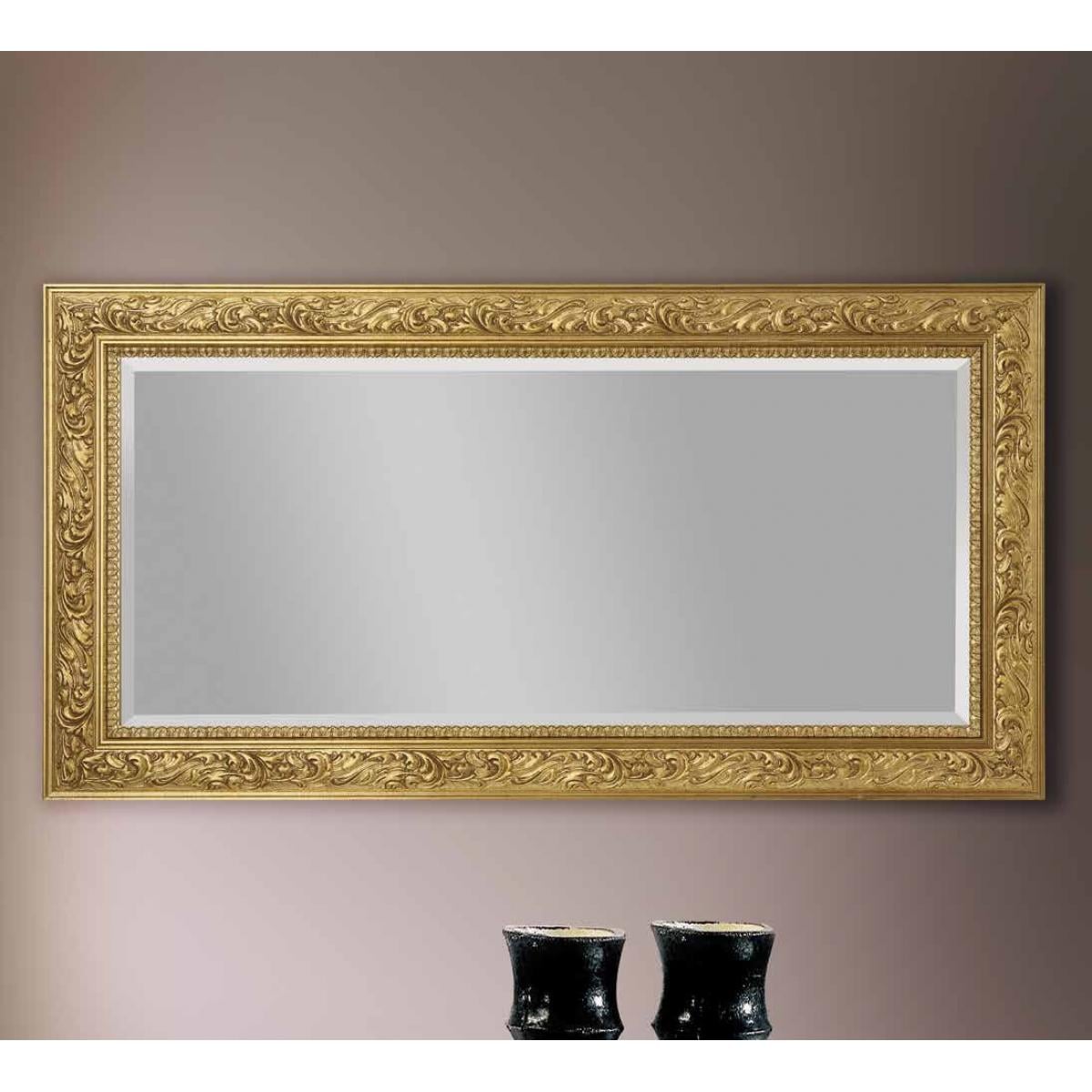 Luxuriöser rechteckiger klassischer Goldbarock-Wandspiegel mit tief geschnitztem Scroll-Rahmen - 187 CM von Luxury Group