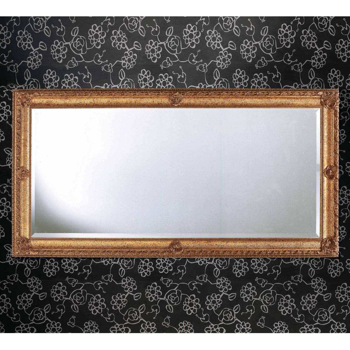 Luxury Rectangular Gold Baroque Wall Mirror with Sculpted Rosette Accents and Ribbed Ornamental Frame – 181 CM by Luxury