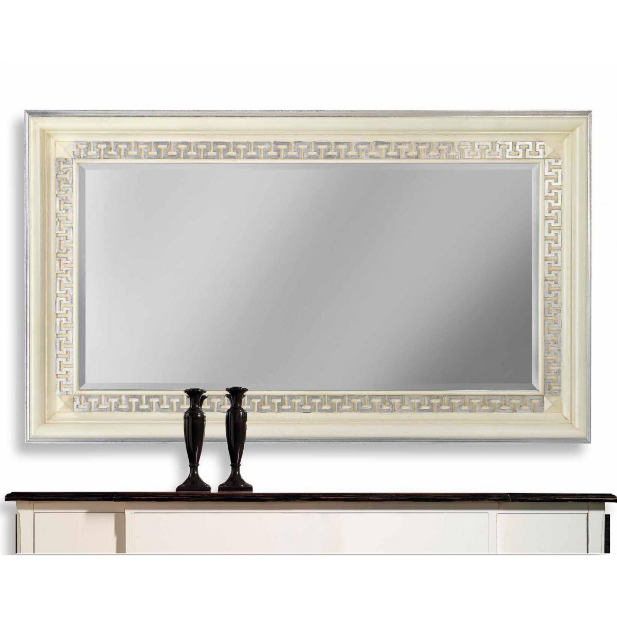 Luxury Rectangular Ivory Baroque Wall Mirror with Gold Greek Meander Border – 170 CM by Luxury Group International