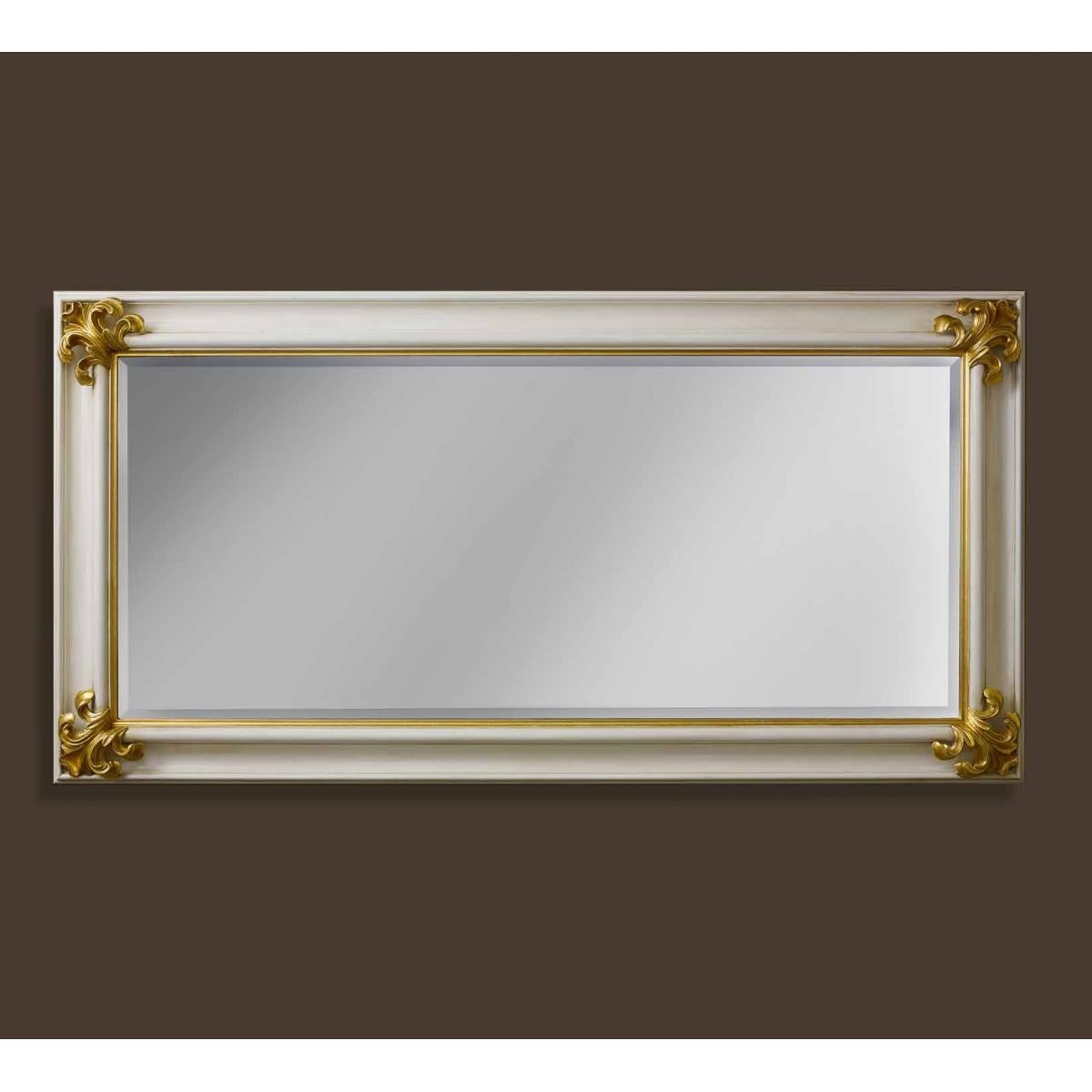Luxury Rectangular Ivory Baroque Wall Mirror with Hand-Carved Leaf Corners and Gold Accent Frame – 185 CM by Luxury Group