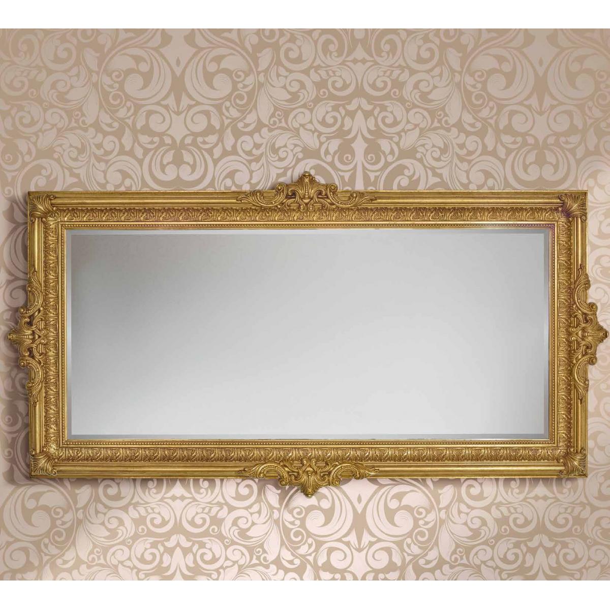 Luxury Rectangular Royal Gold Baroque Wall Mirror with Crowned Crest & Sculpted Base – 196 CM by Luxury Group International