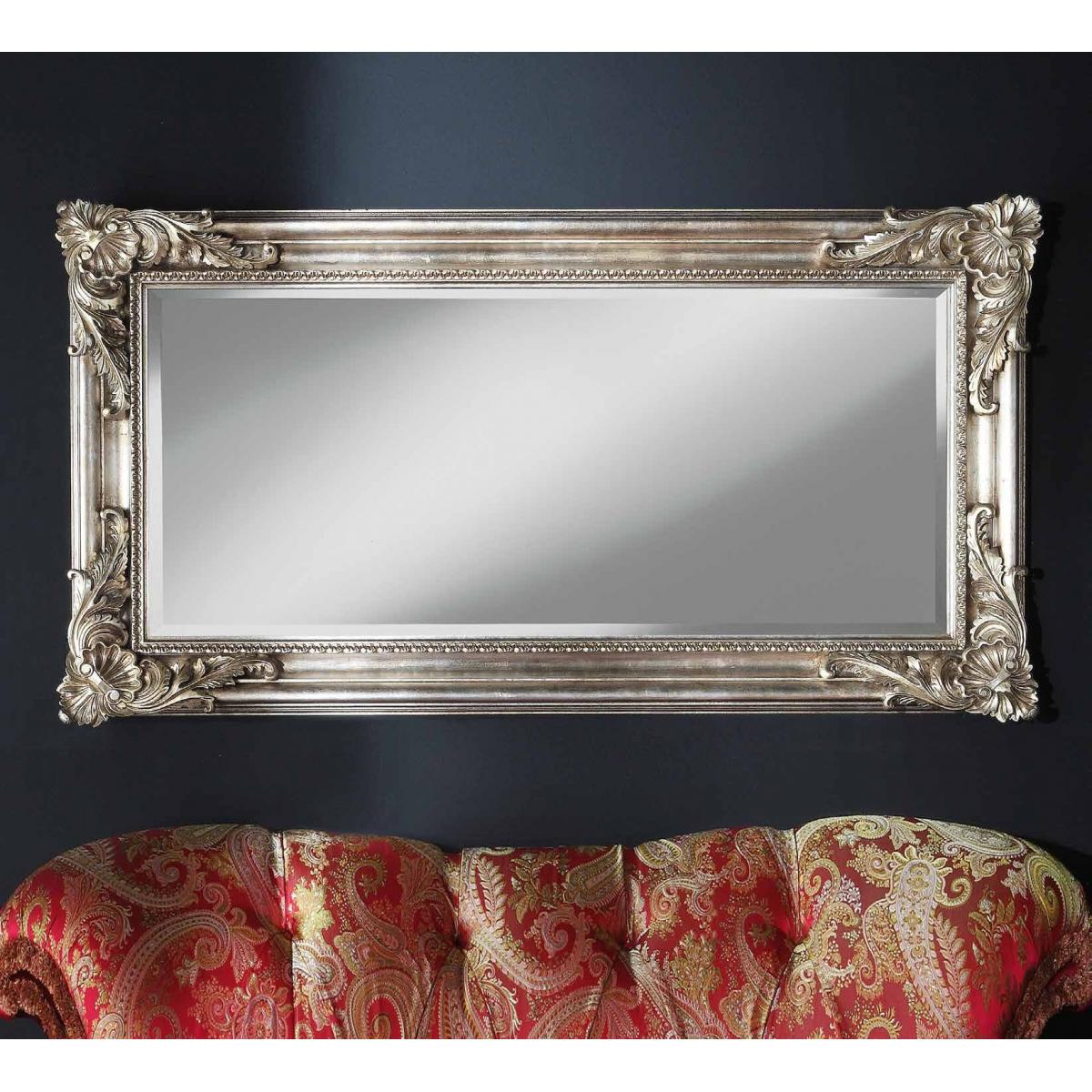 Luxury Rectangular Silver Baroque Wall Mirror with Handcrafted Ornate Leaf Frame – 195 CM by Luxury Group International
