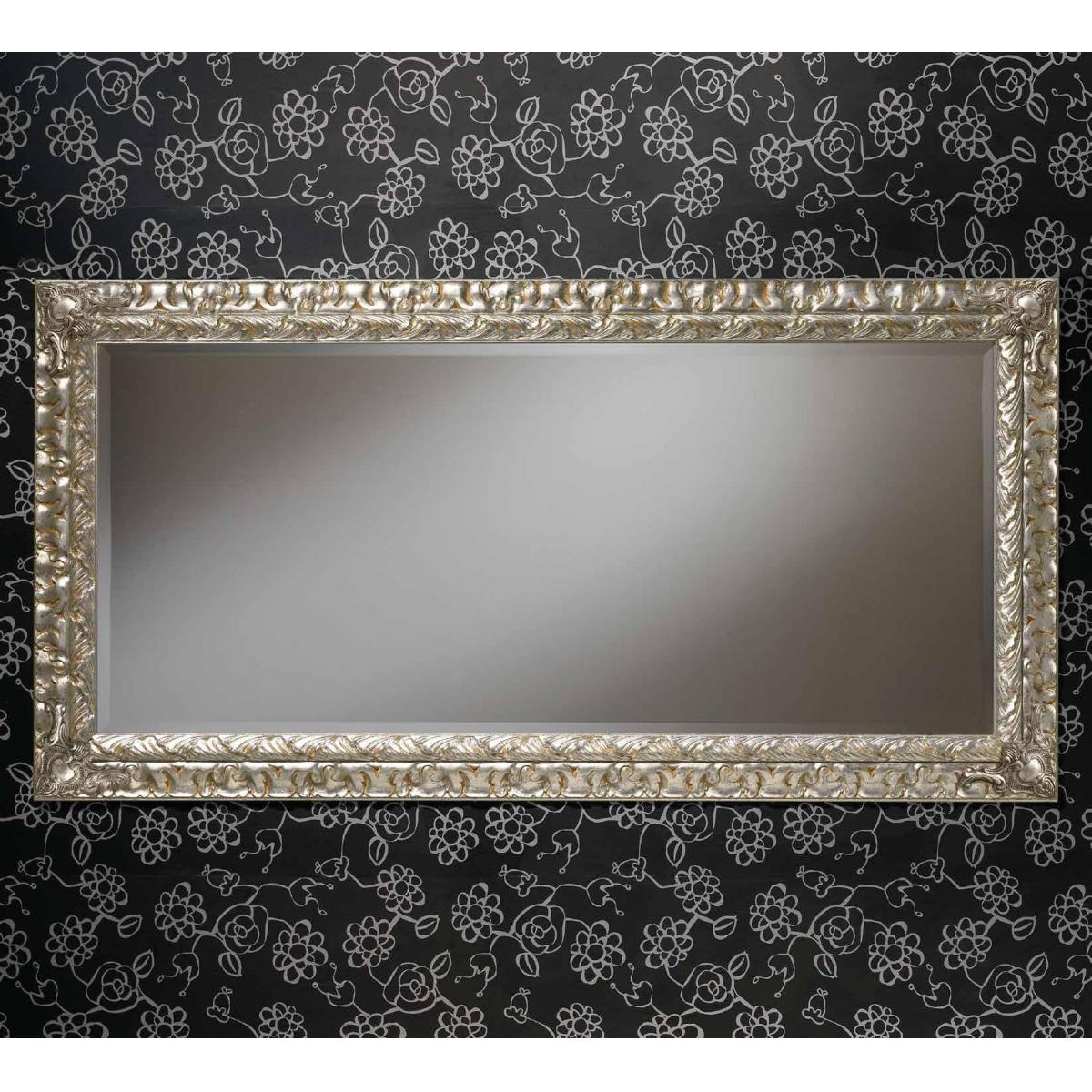 Luxury Rectangular Silver Baroque Wall Mirror with Sculpted Ornamental Border – 182 CM by Luxury Group International