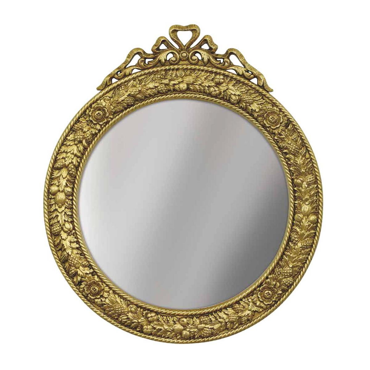 Luxury Round Baroque Wall Mirror with Ornate Botanical Gold Frame - Baroque Mirror Front View by Luxury Group International