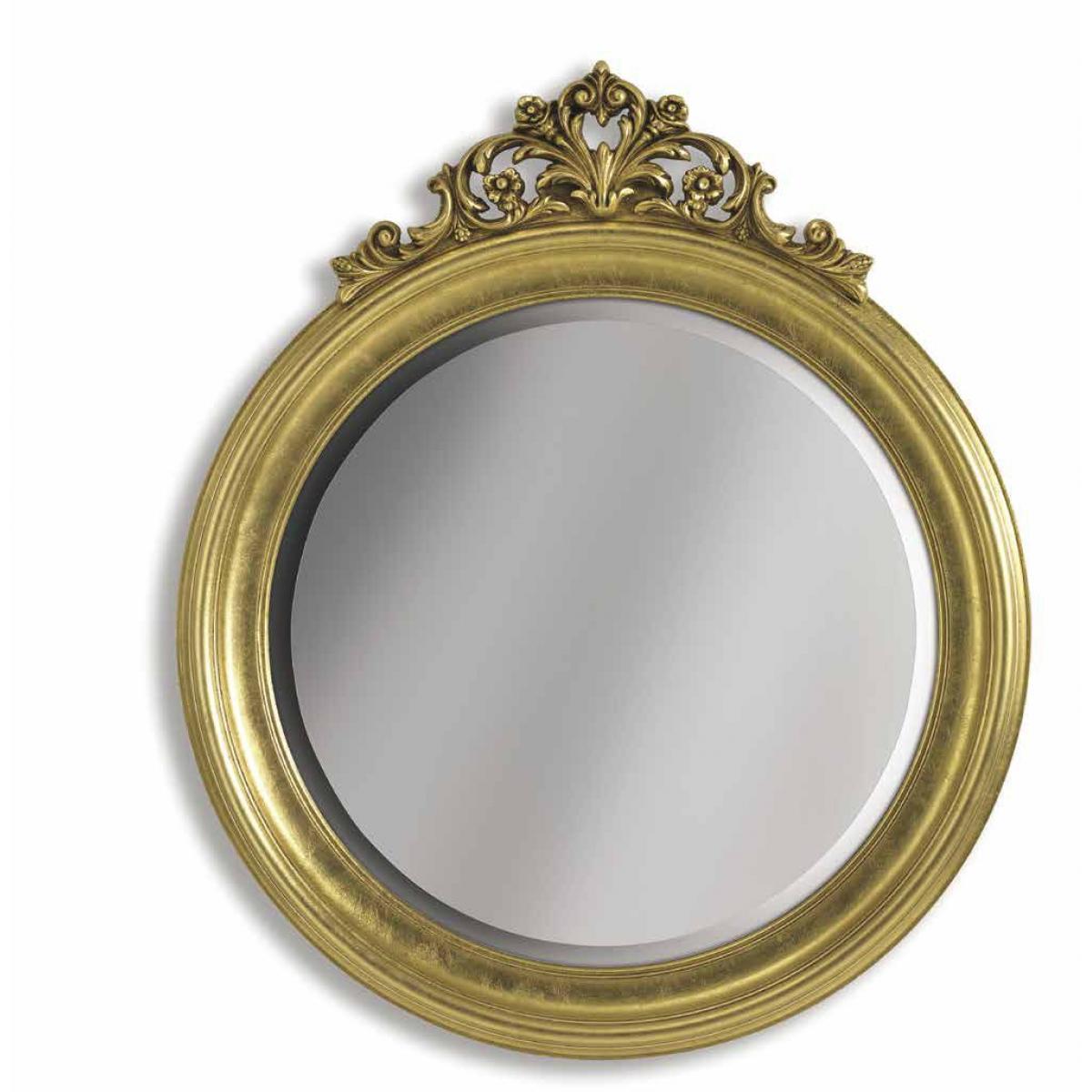 Luxury Round Baroque Wall Mirror with Ornate Gold Floral Crest - Baroque Mirror Front View by Luxury Group International