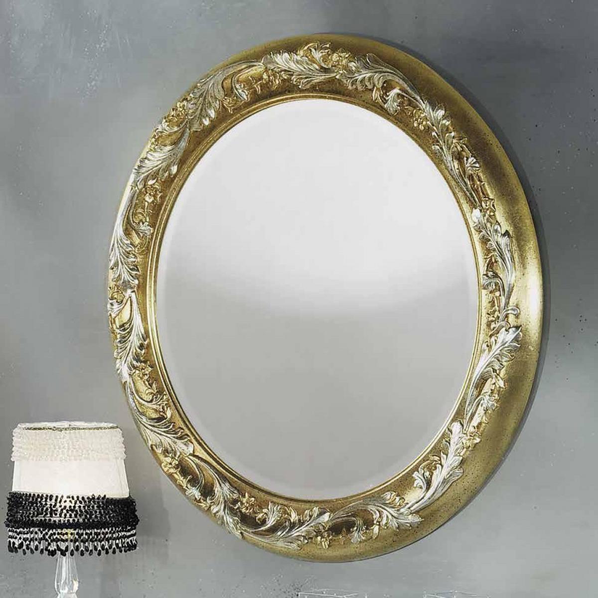 Luxury Round Baroque Wall Mirror with Silver Flowing Acanthus Scroll in Gold Frame - Baroque Mirror Front View by Luxury Group International