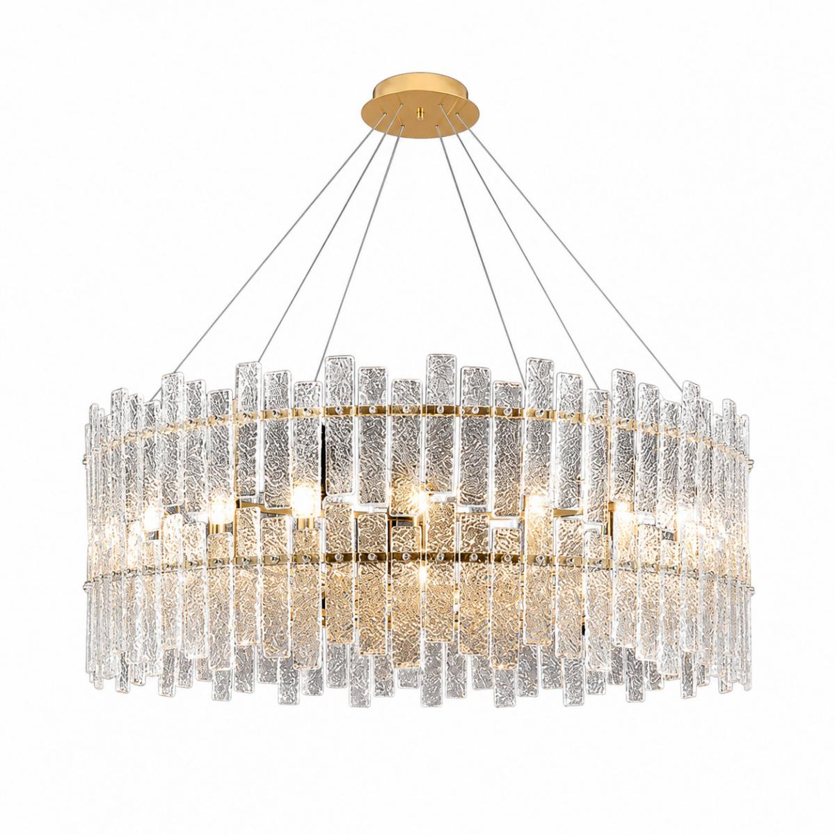 Luxus Runder Kristall-Trommel-Kronleuchter mit geschichtetem, strukturiertem Glasdesign von Luxury Group International
