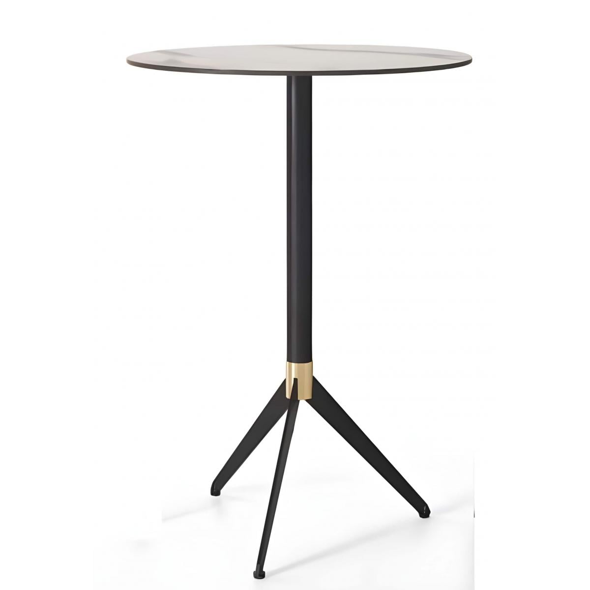 Luxuriöser runder Bartisch mit Marmorplatte auf schwarzem Dreibeinfuß und goldenen Akzenten von Luxury Group International