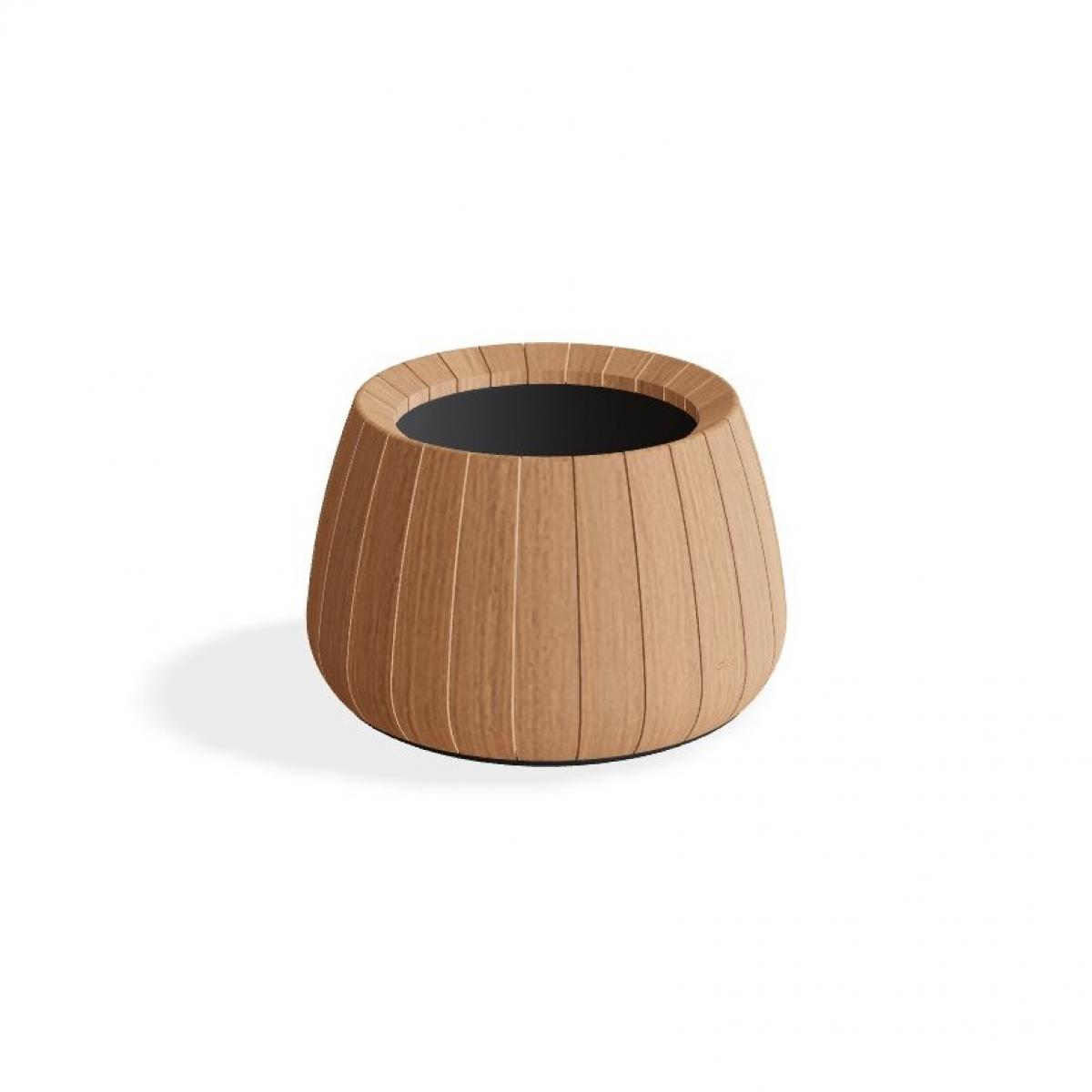 Vaso da Fioriera Rotondo di Lusso con Finitura in Teak Naturale - Ø 50 cm Vista frontale di Luxury Group International