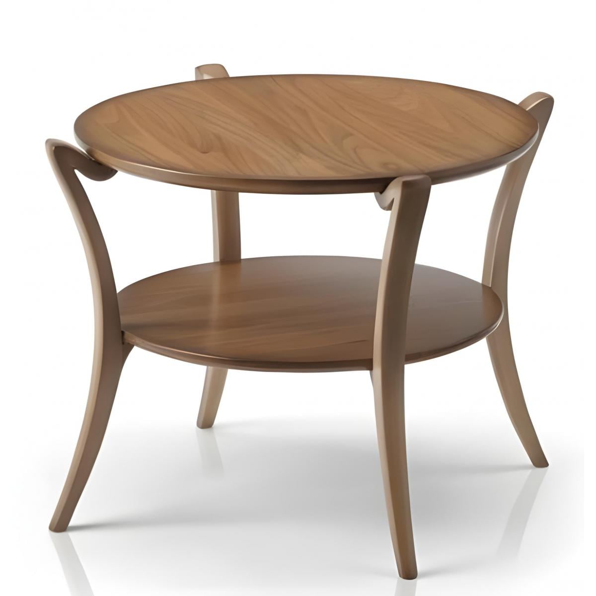 Luxus-Runder Holztisch mit doppelstöckigem Regal und skulpturierten, geschwungenen Beinen von Luxury Group International