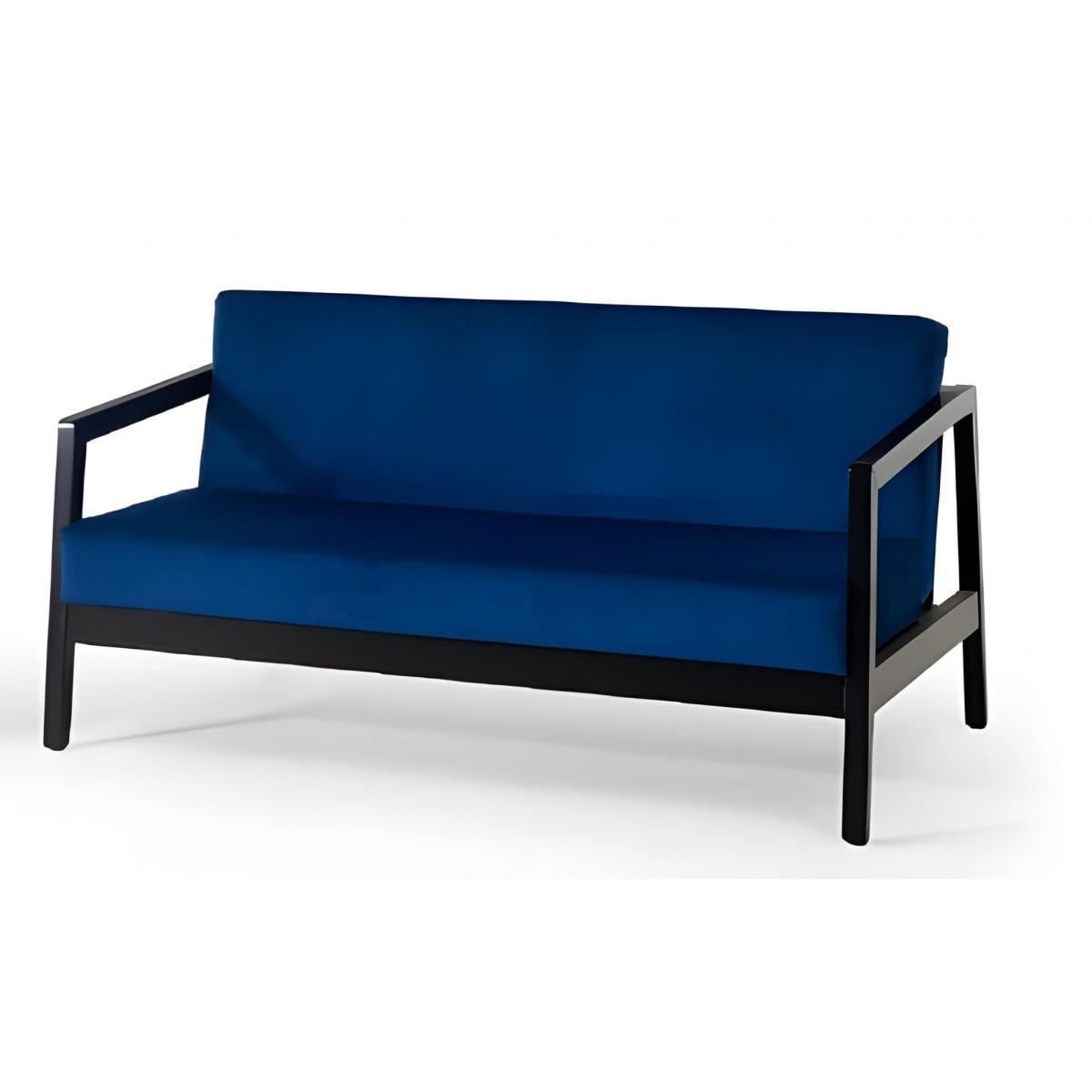 Luxuriöses, königsblaues, gepolstertes Sofa mit schwarzem, linearem Holzrahmen - 2-Sitzer von Luxury Group International