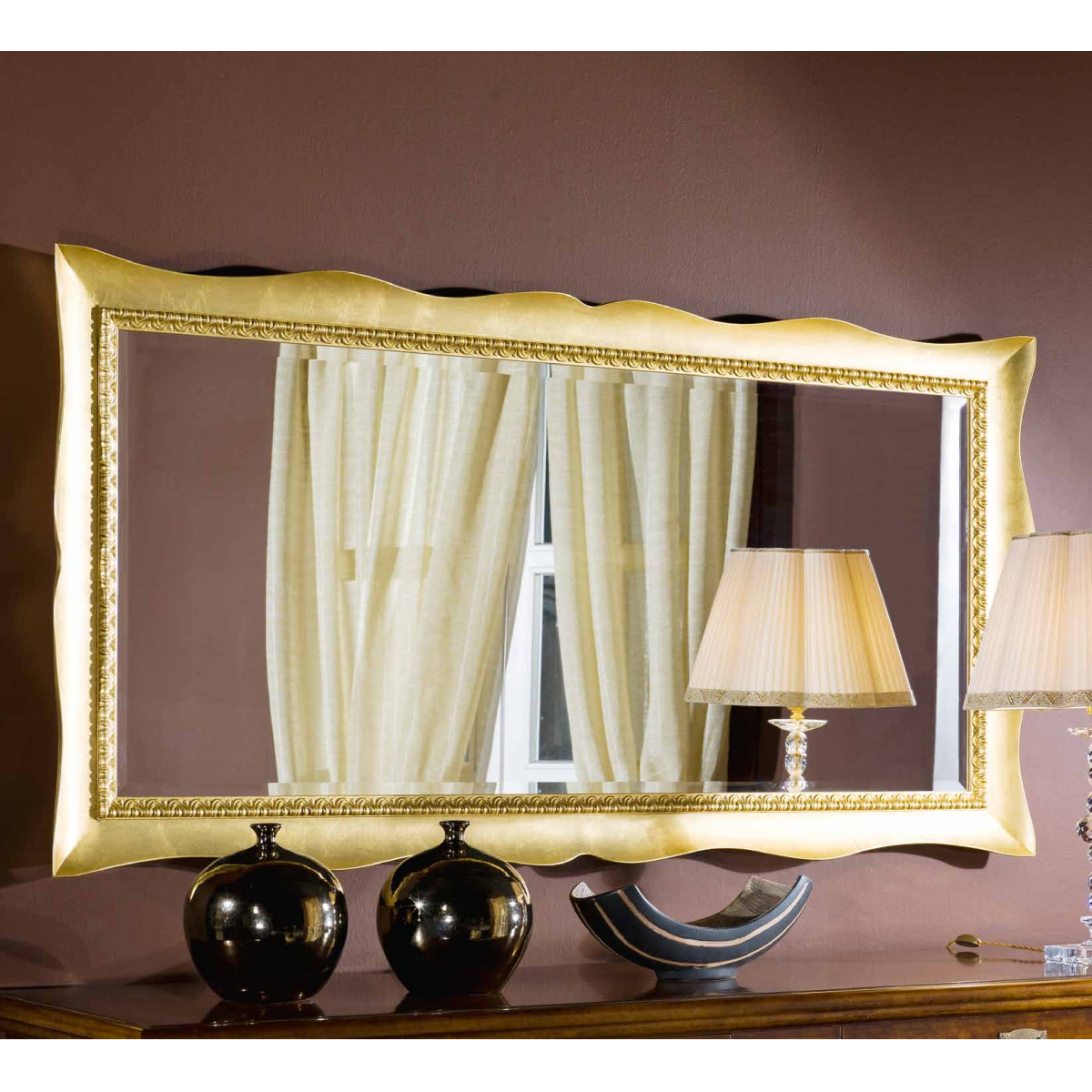 Luxury Sculpted Gold Baroque Wall Mirror with Curved Frame Silhouette and Ornate Inner Trim - 181 CM by Luxury Group