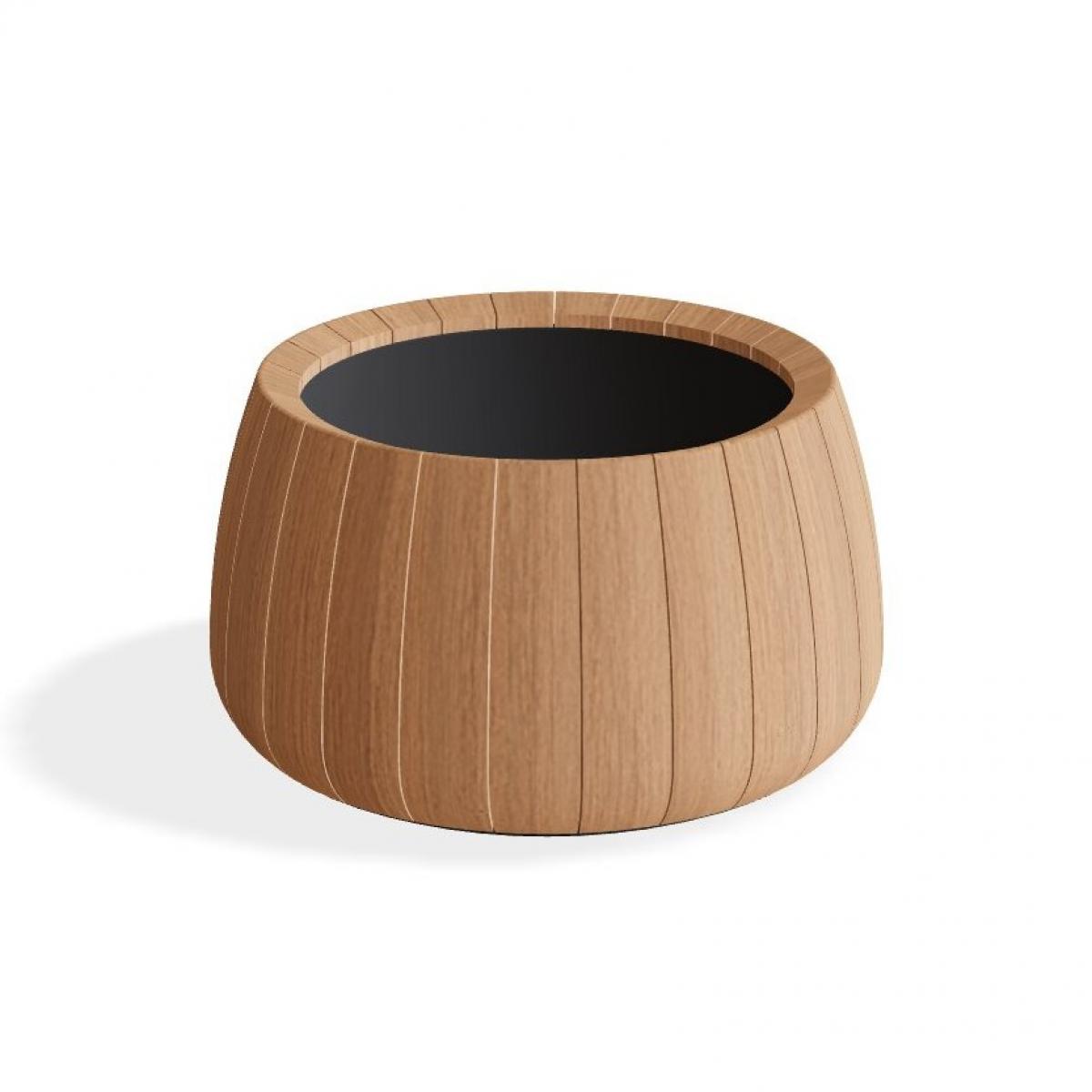 Vaso Scultoreo Rotondo di Lusso con Finitura in Teak Naturale - Ø 70 cm Vista frontale di Luxury Group International