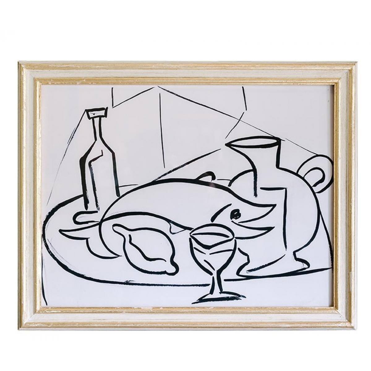Schwarz-Weiß Luxus Seafood Stillleben Moderne Wandkunst mit Zeitgenössischer Linienillustration von Luxury Group International