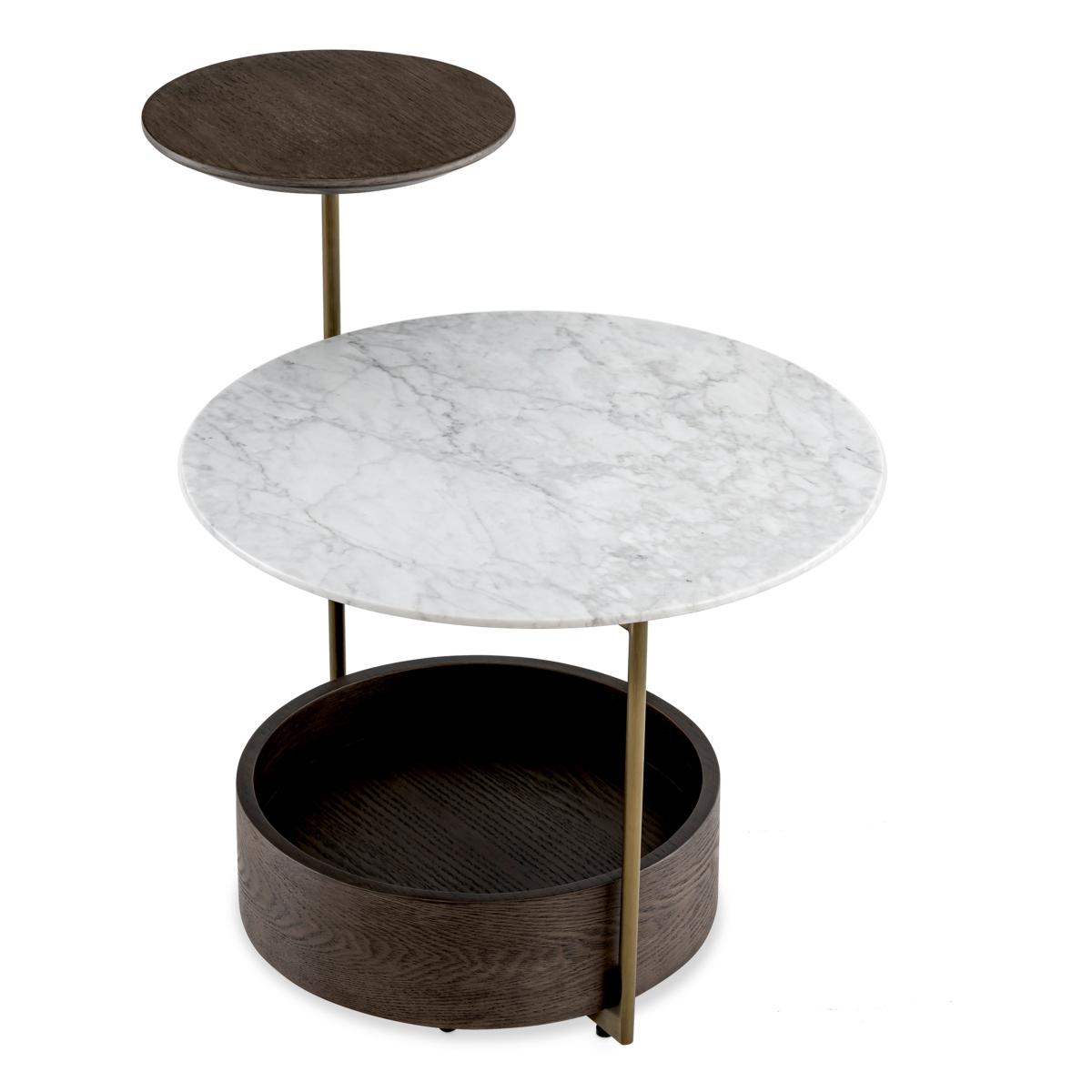 Luxury Side Table With Marble Top Brown / White / Brass 59.5 x 45 x H. 54.5 cm by Luxury Group International