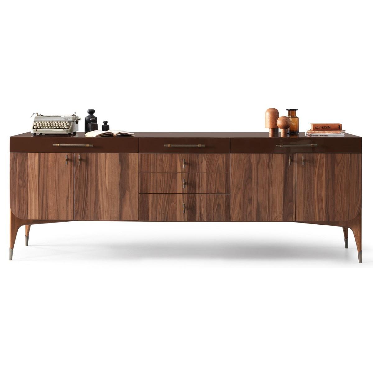 Buffet de Luxe en Bois Foncé Marron avec 6 Tiroirs et 4 Portes de Rangement Vue de face par Luxury Group International