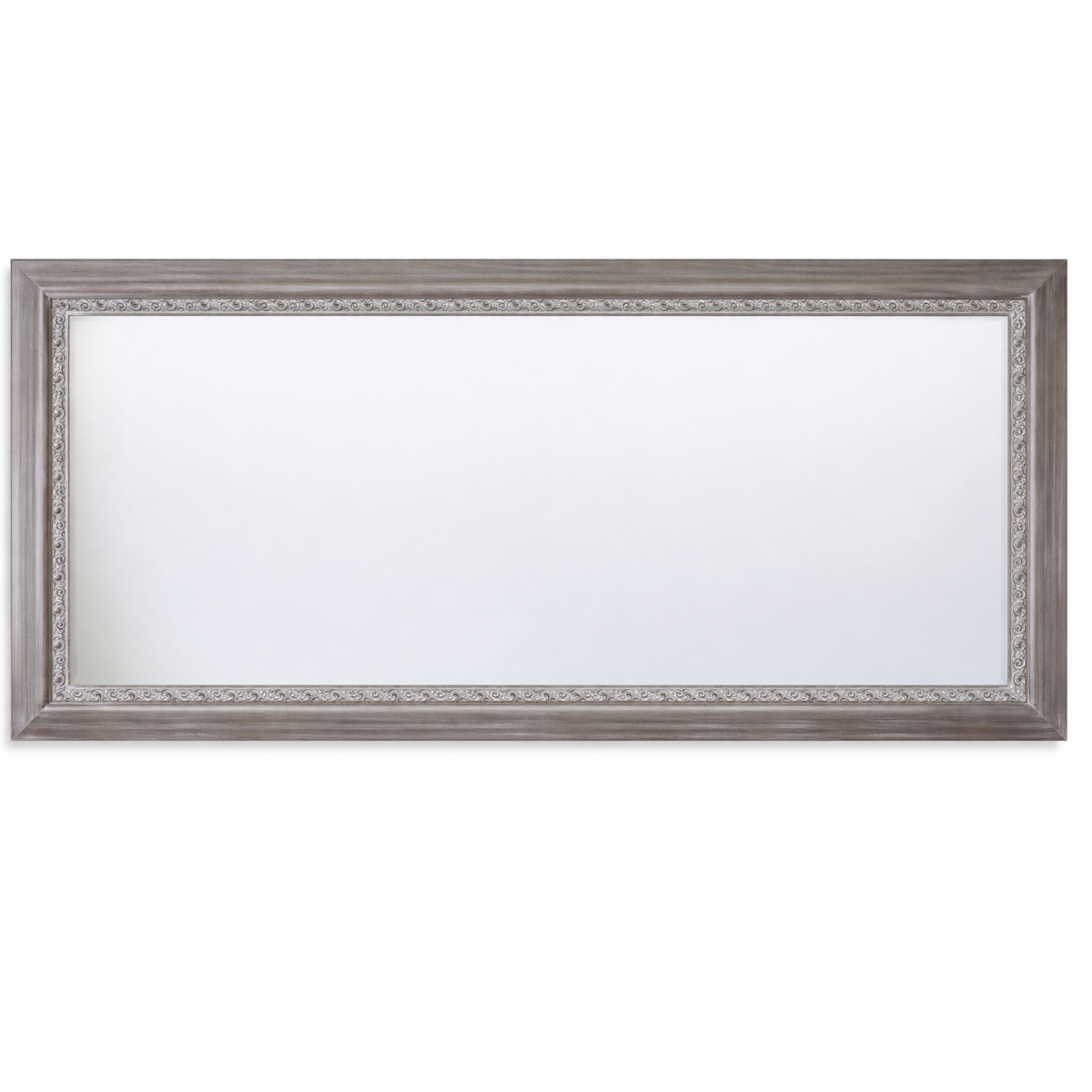 Luxury Silver Baroque Wall Mirror with Ornamental Carved Scrolls in Inner Frame - 191 CM Front View by Luxury Group International