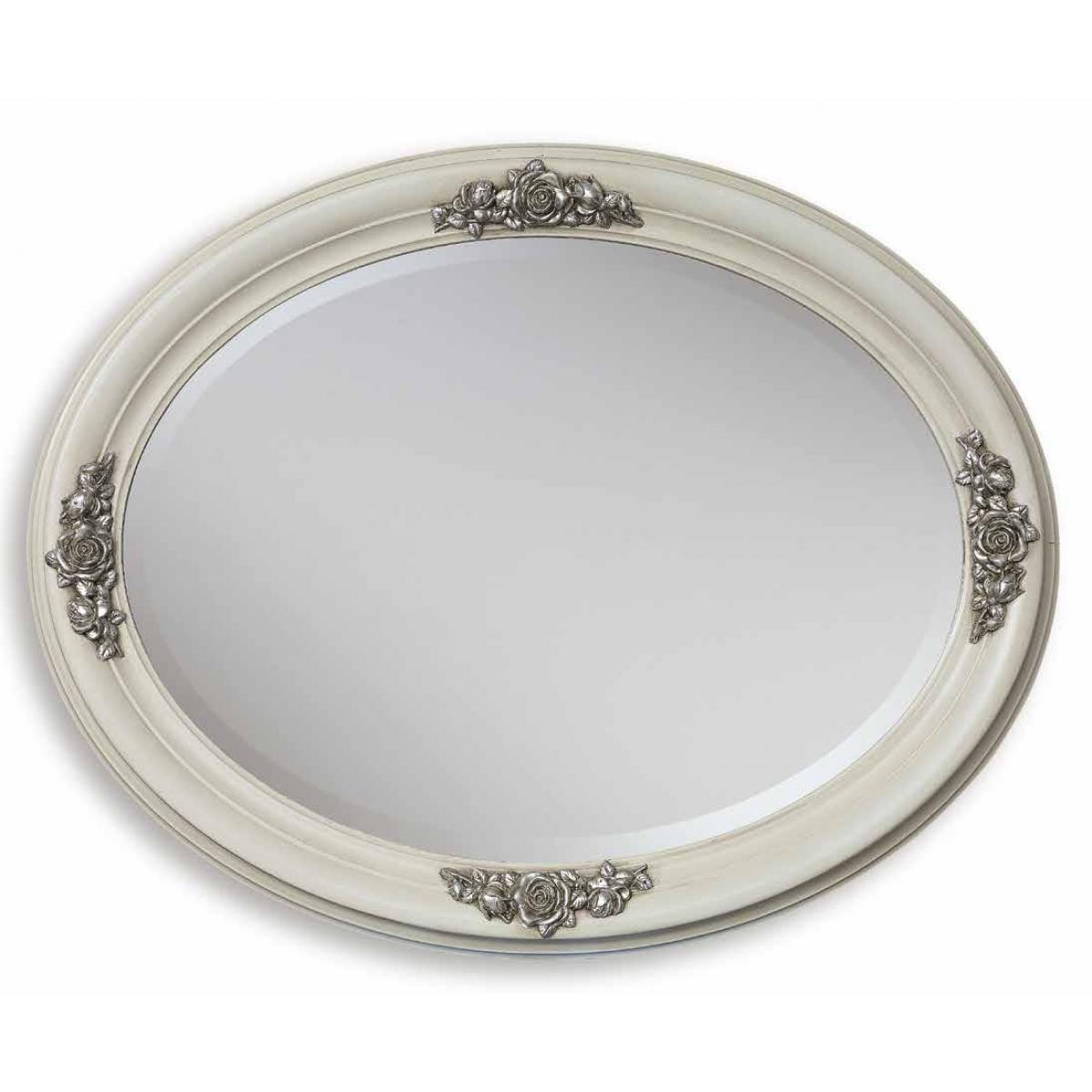 Luxury Silver Baroque Wall Mirror with Rose Floral Appliqués - Baroque Mirror Front View by Luxury Group International