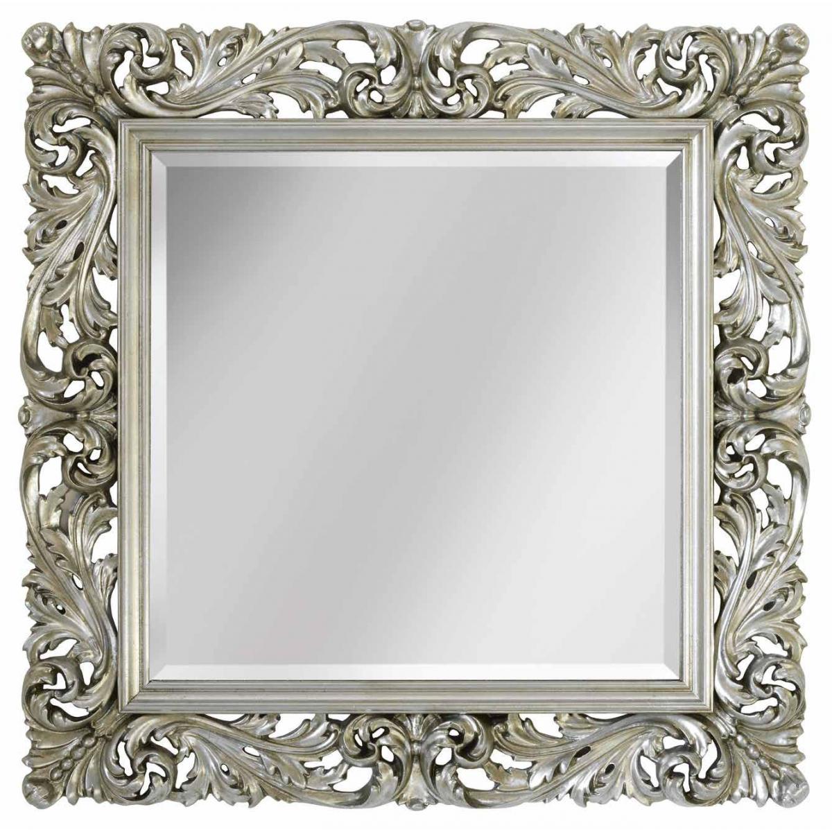 Luxury Silver Baroque Wall Mirror with Sculpted Open Leaf Frame and Layered Inner Border - Baroque Mirror Front View by Luxury Group International