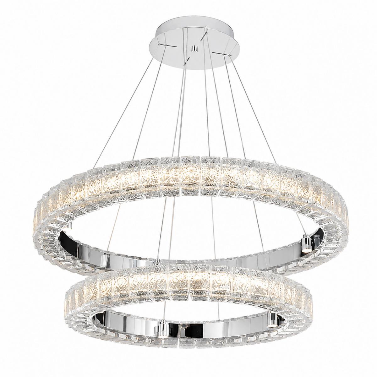 Luxus Silber Doppel-Halo Kristallring Kronleuchter mit gestuftem LED-Runddesign von Luxury Group International