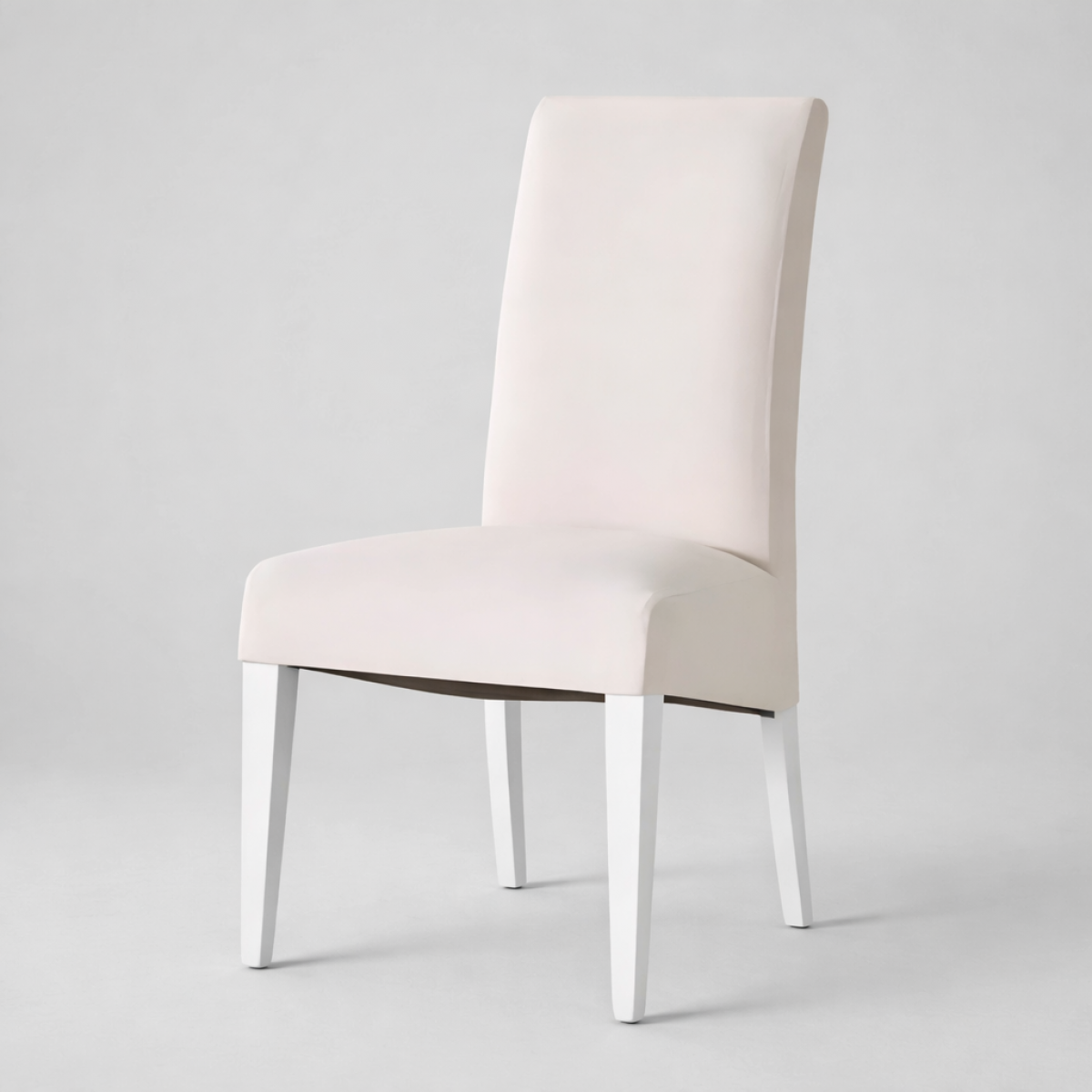 Luxury Slim High-Back Upholstered Dining Chair in Cream Ivory with Wooden Legs by Luxury Group International