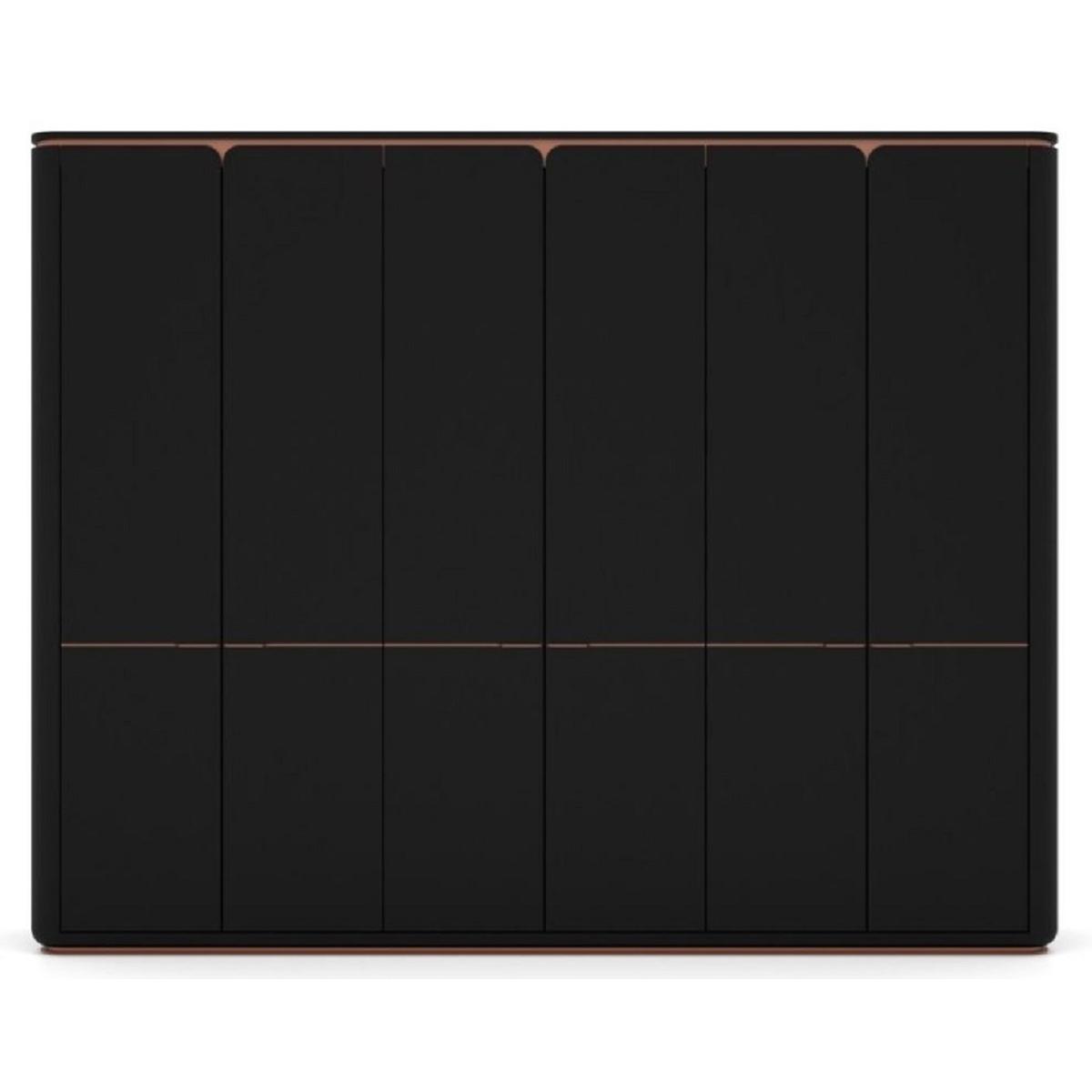 Luxus Schlafzimmer-Schrank aus Massivholz mit 6 Türen in Schwarz Matt, Kupferakzenten, 280x62xH238 von Luxury Group International