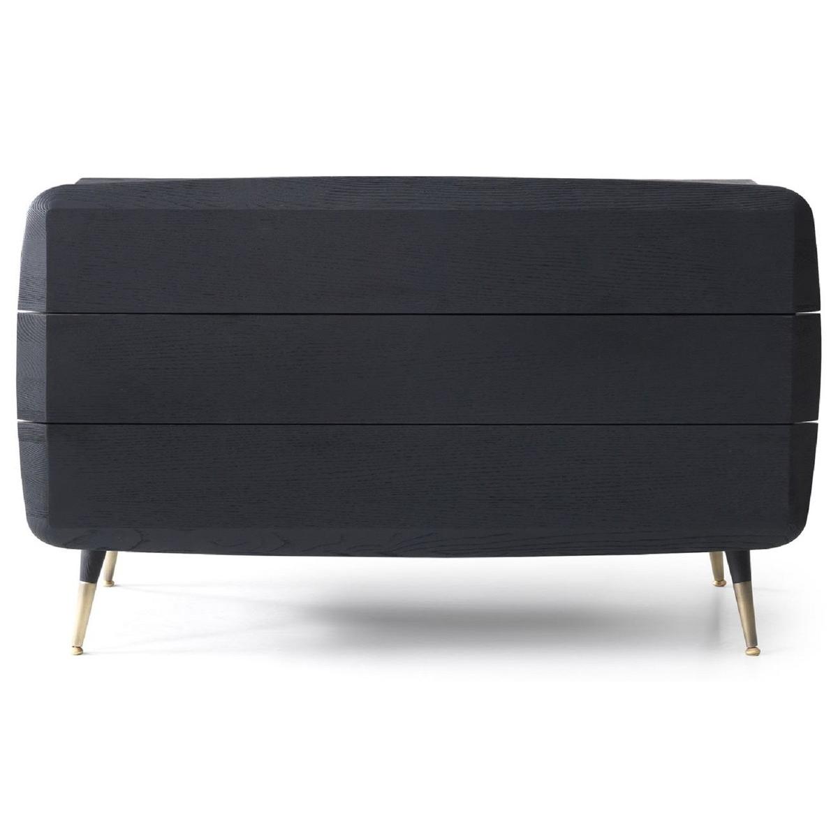 Commode de Luxe en Bois Massif avec 3 Tiroirs Spacieux, Finition Noire & Pieds en Laiton par Luxury Group International