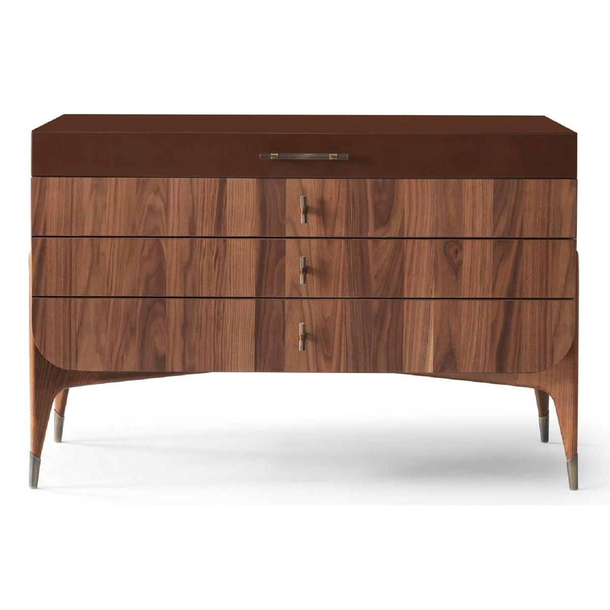 Commode de Luxe en Bois Massif avec 4 Tiroirs en Marron Foncé pour Chambre Élégante par Luxury Group International