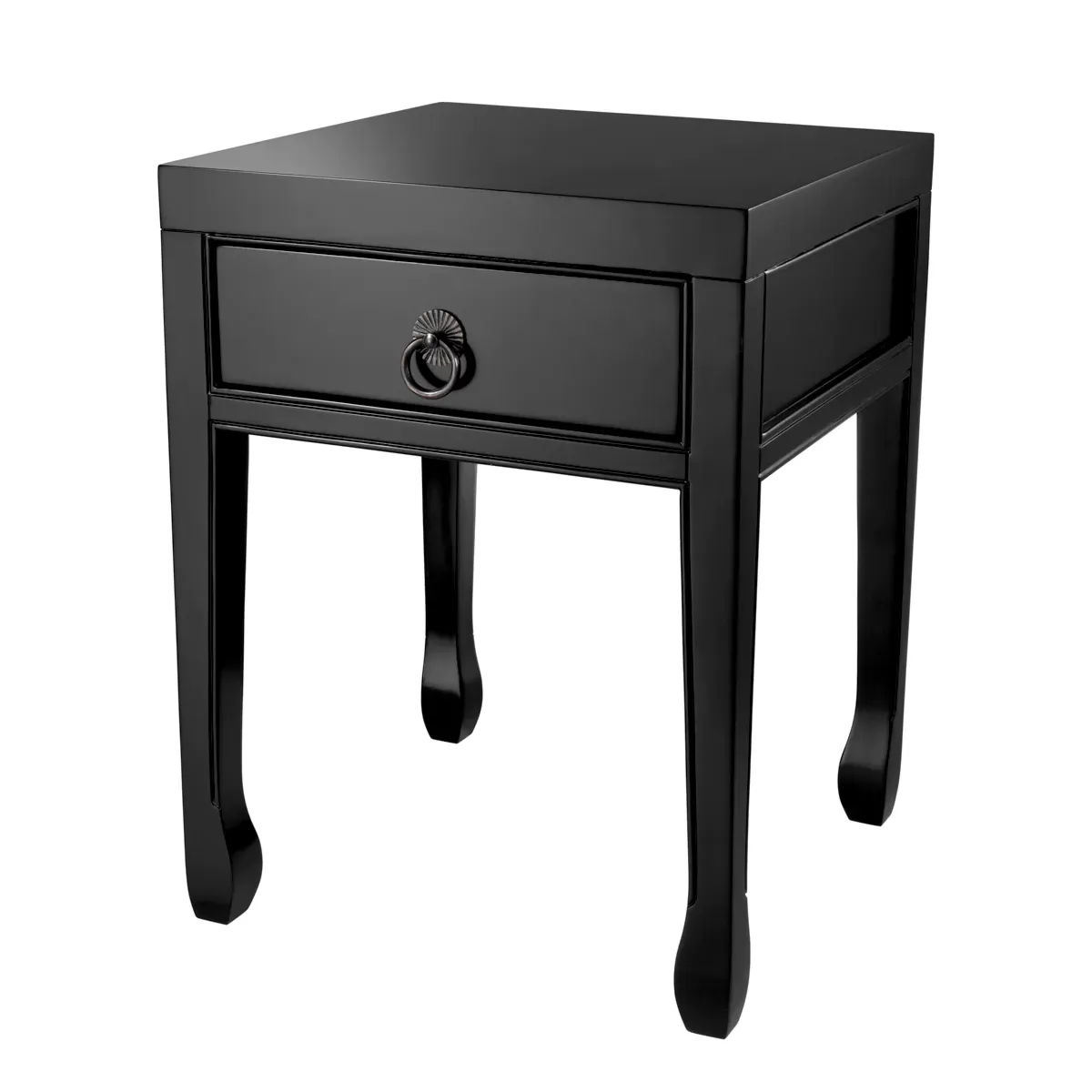 Luxury Square Black Art Deco Designer Birch Wood Side Table by Luxury Group International