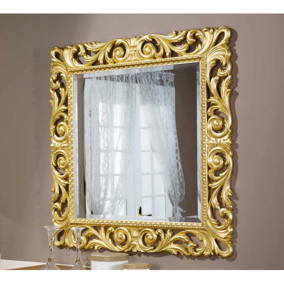 Luxury Square Gold Baroque Wall Mirror with Open Scroll Leaf Frame - Baroque Mirror Front View by Luxury Group International
