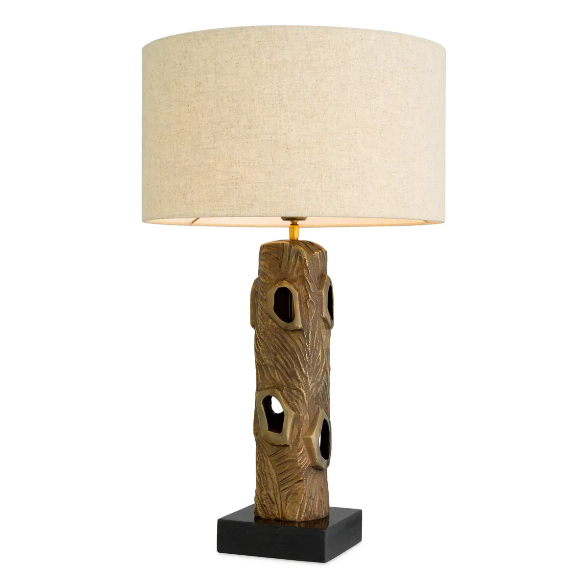 Golden luxury table lamp in vintage brass look Ø45 cm x H74.5 with black granite base by Luxury Group International