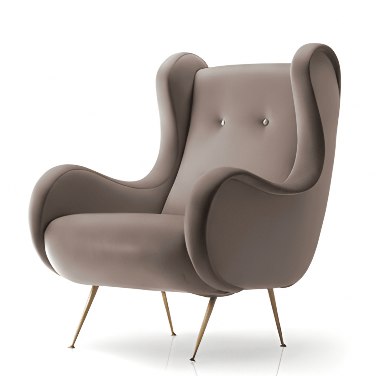 Luxuriöser gepolsterter Ohrensessel in Taupe mit geschwungenen Formen und Messingbeinen von Luxury Group International