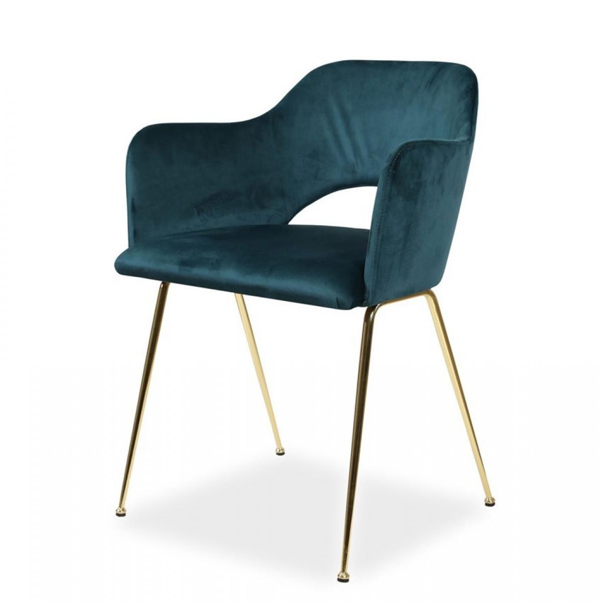 Luxury Teal Velvet Dining Armchair with Curved Open-Back Design and Gold Metal Legs Front View by Luxury Group International