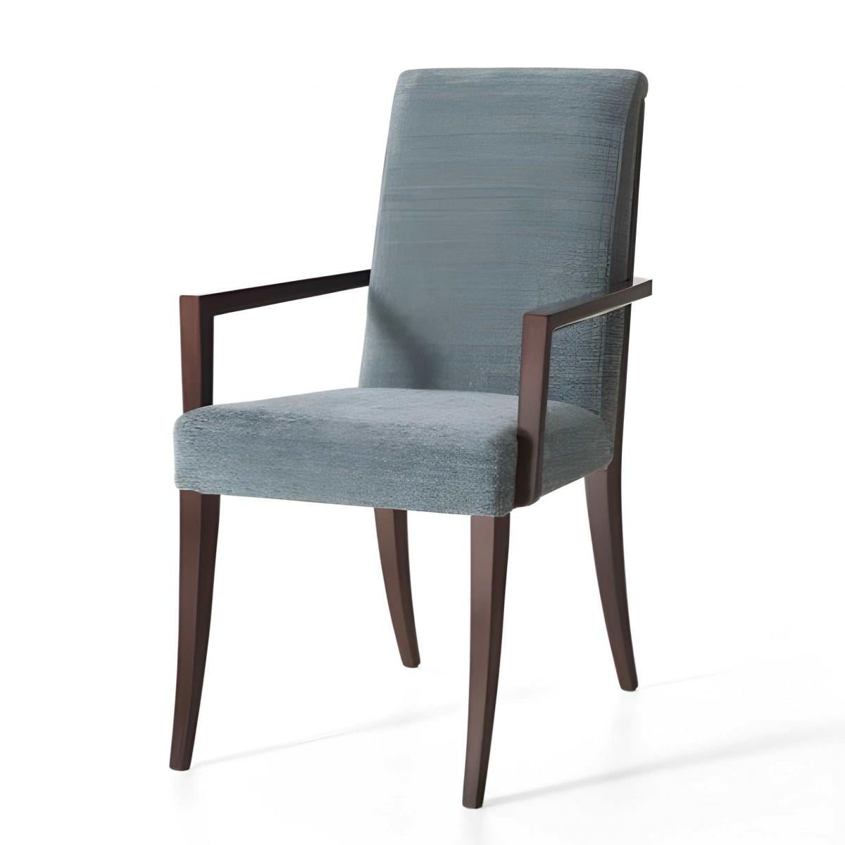 Luxuriöser gepolsterter Esstischsessel in Ocean Mist Blue mit Gestell aus dunklem Walnussholz von Luxury Group International