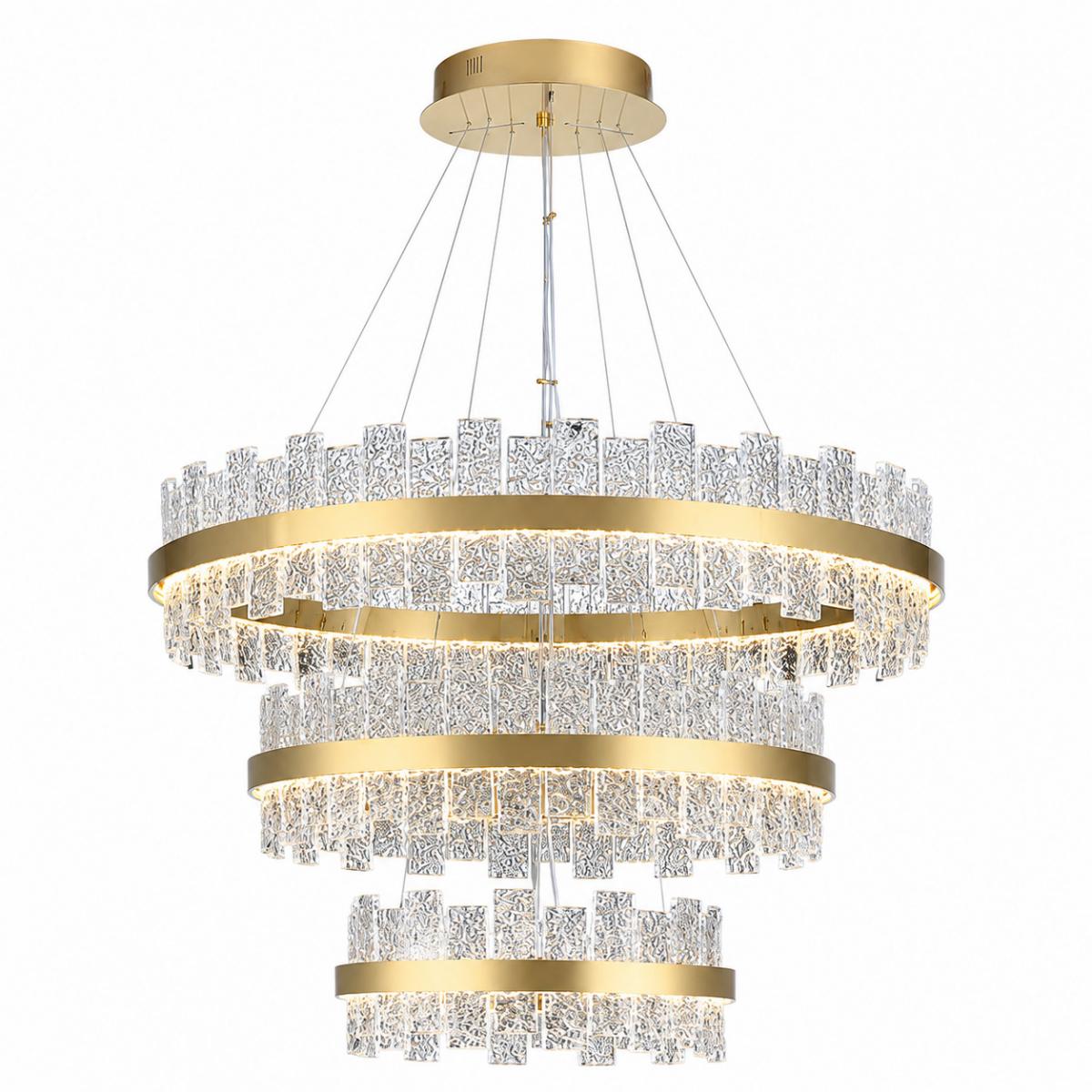 Luxus Drei-Etagen Gold Kristallring Kronleuchter mit Integriertem LED-Halo-Design von Luxury Group International