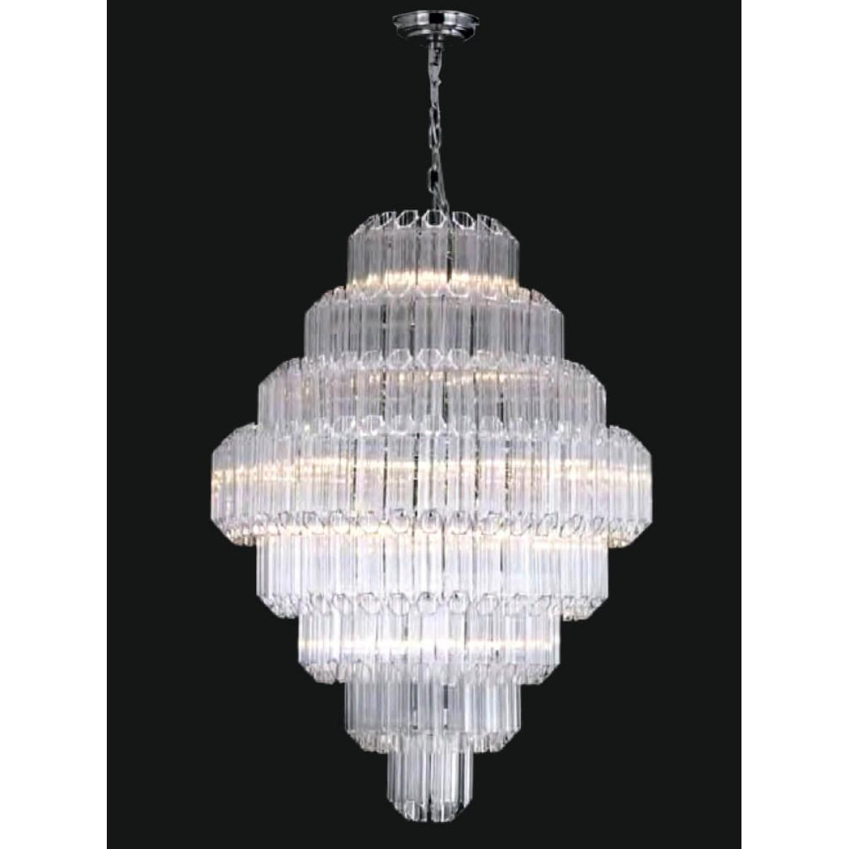 Luxury Tiered Modern Crystal Glass Rods Chrome Finish Chandelier Front View by Luxury Group International