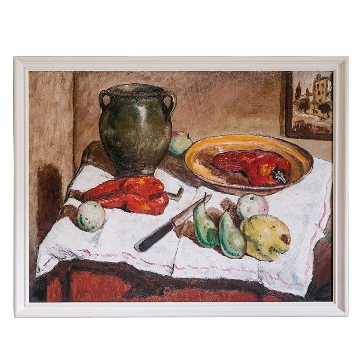 Luxuriöse Rustikale Stillleben-Wandkunst mit Vintage-Keramikvase und Fruchtkomposition von Luxury Group International