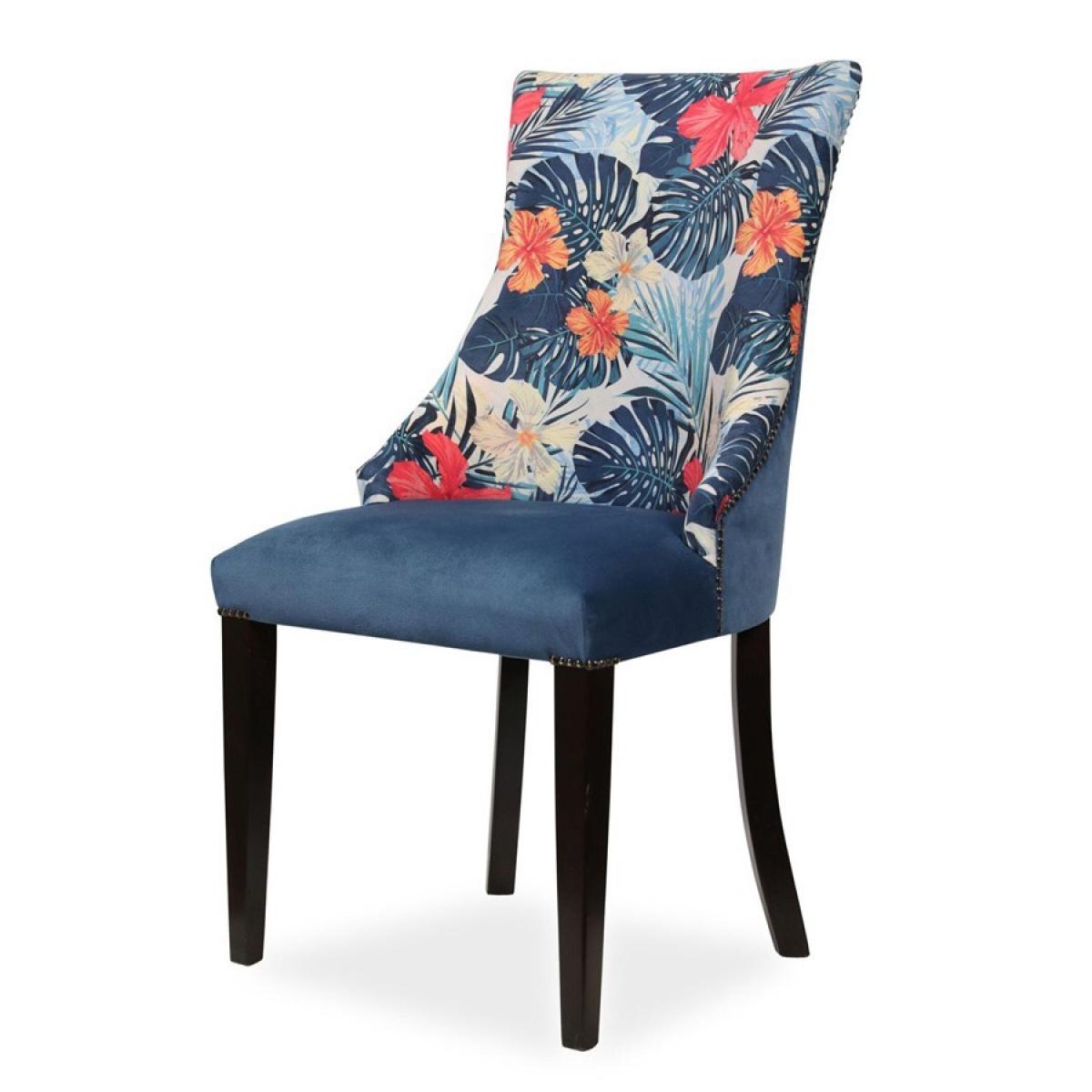 Luxury Tropical Upholstered Dining Chair with Botanical Print Backrest and Velvet Seat Front View by Luxury Group International