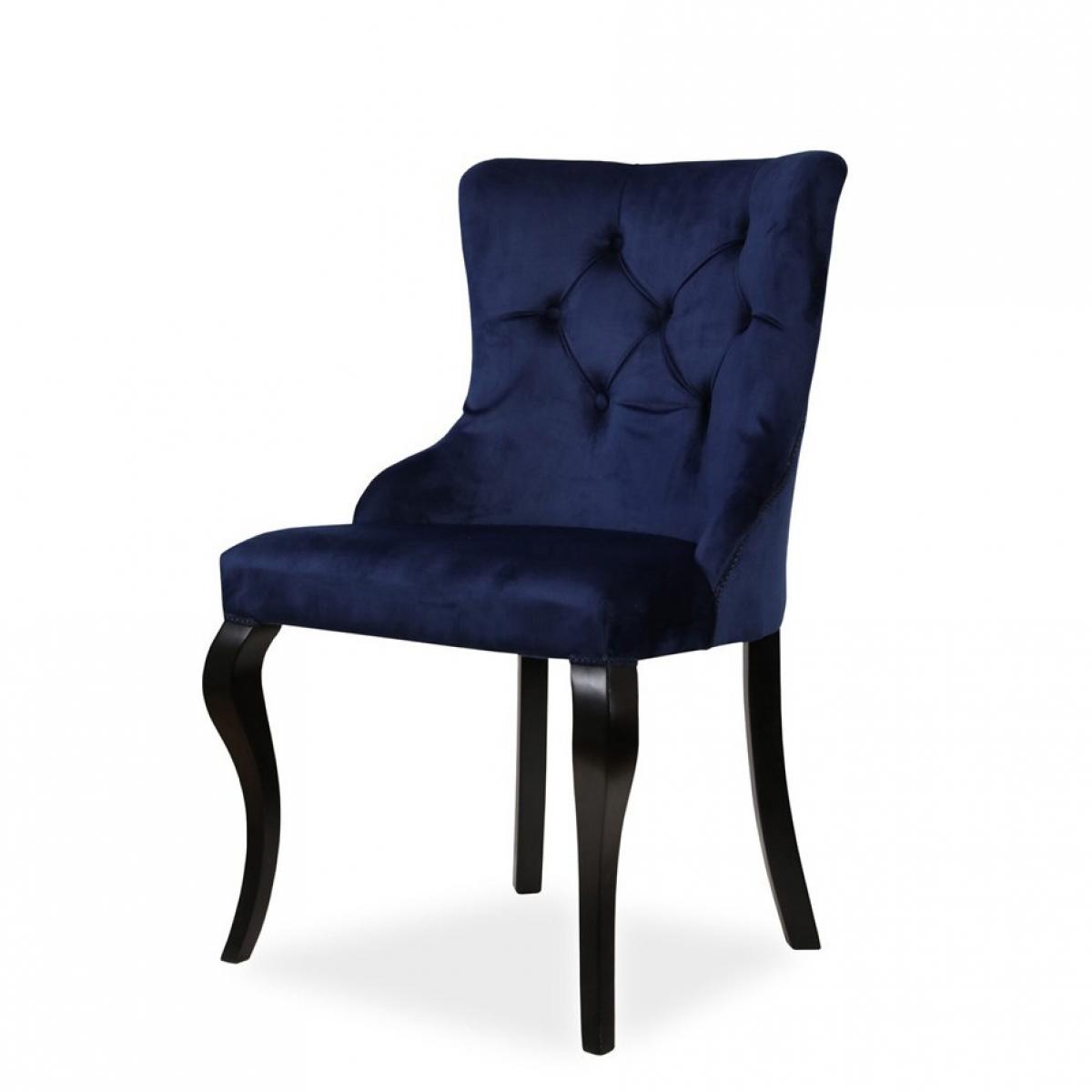 Luxury Tufted Velvet Dining Chair with Curved Backrest - Royal Blue/Taupe Velvet Finishes Front View by Luxury Group International