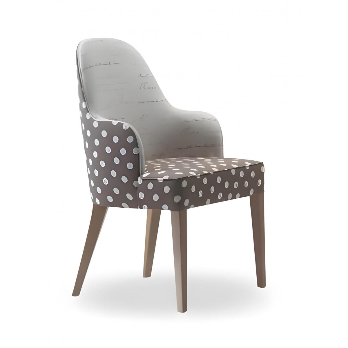 Luxuriöser zweifarbiger Polka Dot gepolsterter Esszimmer-Sessel in Taupe mit Holzbeinen von Luxury Group International