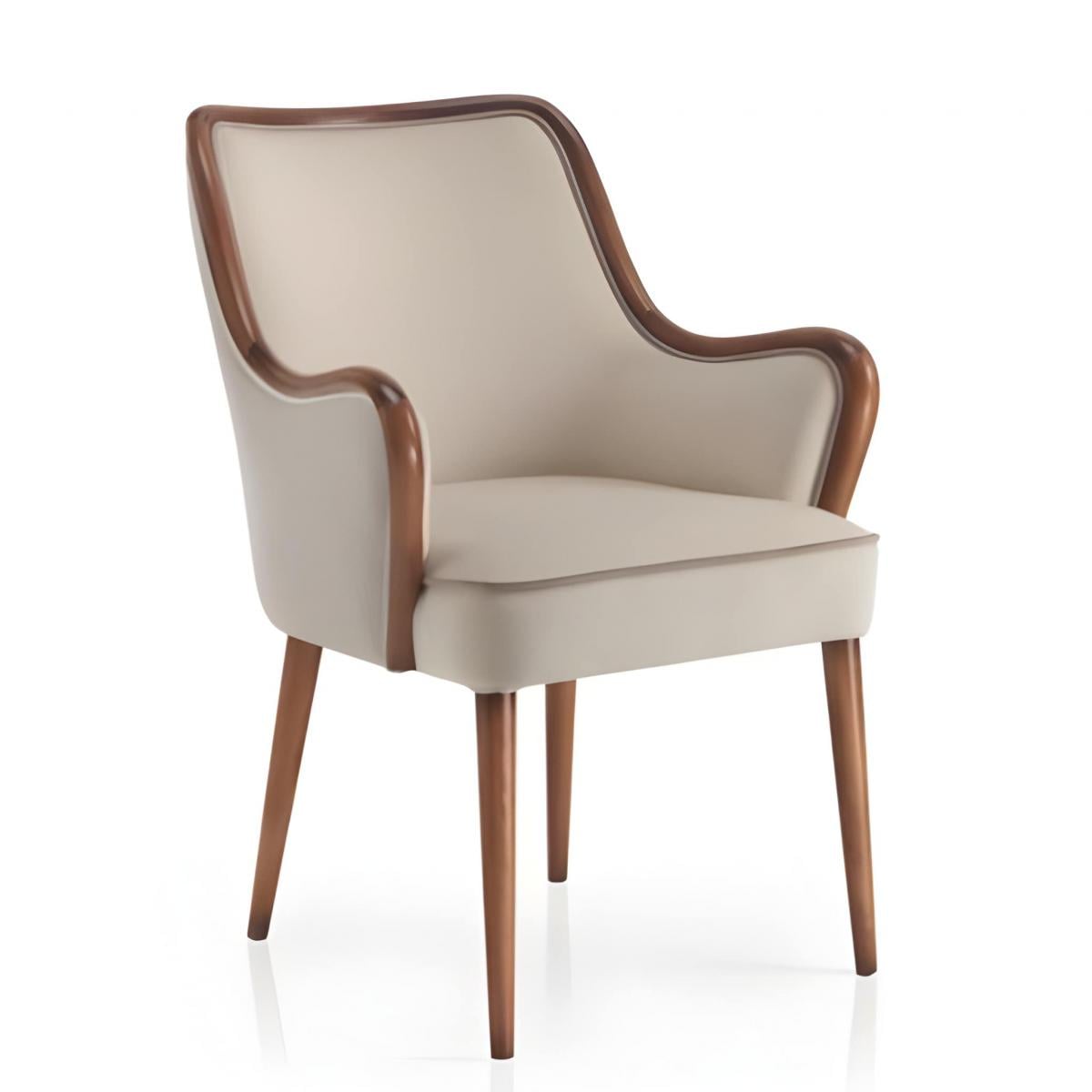 Luxuriöser gepolsterter Esstischsessel in weicher Creme mit Holzgestell in Nussbaumoptik von Luxury Group International