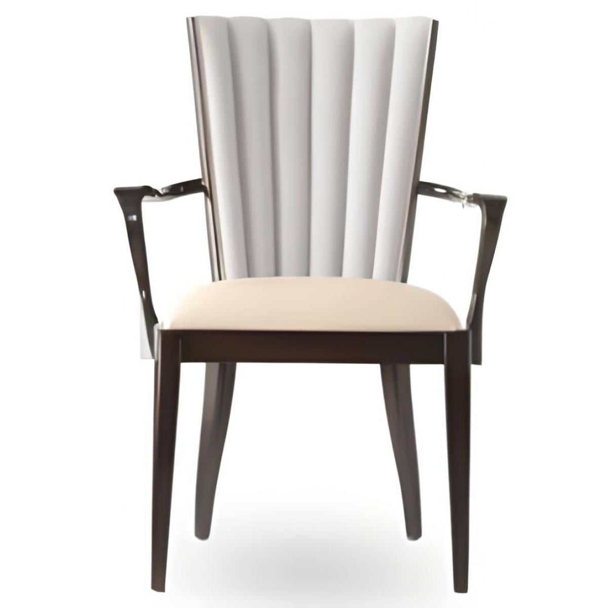 Luxuriöser gepolsterter Esszimmer-Sessel mit plissierter Rückenlehne aus weißem Stoff und dunklem Holzgestell von Luxury
