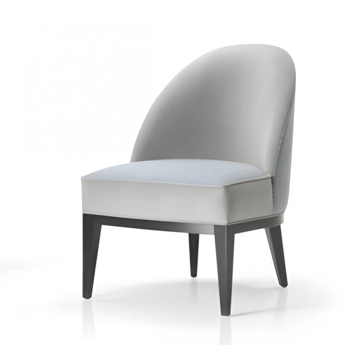 Luxuriöser gepolsterter Esszimmerstuhl in grauem Stoff mit hoher Rückenlehne und geometrisch strukturierter Rückwand in