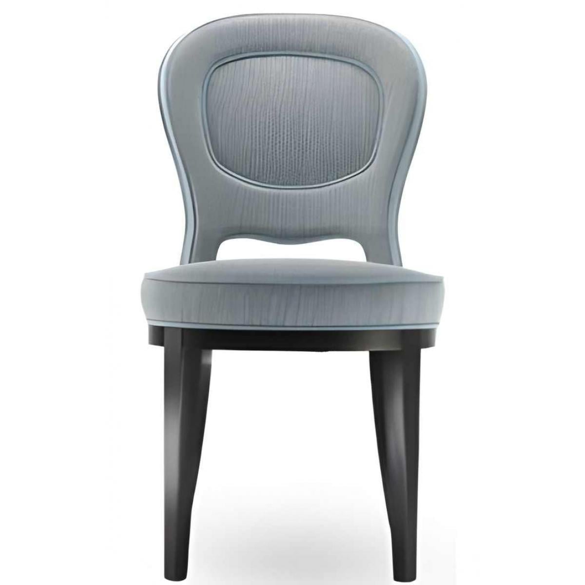 Luxuriöser gepolsterter Esszimmerstuhl aus eisblauem gestreiftem Stoff mit strukturierter Rückenlehne und Beinen aus