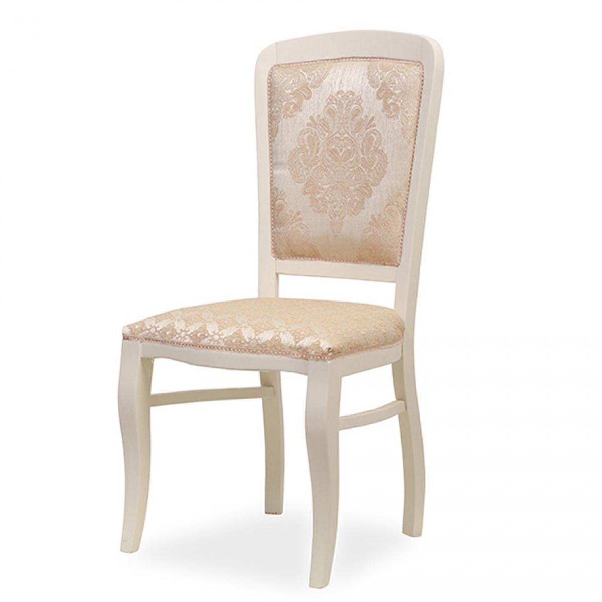 Luxury Upholstered Dining Chair In Ivory Finish with Decorative Damask Pattern Backrest Front View by Luxury Group International