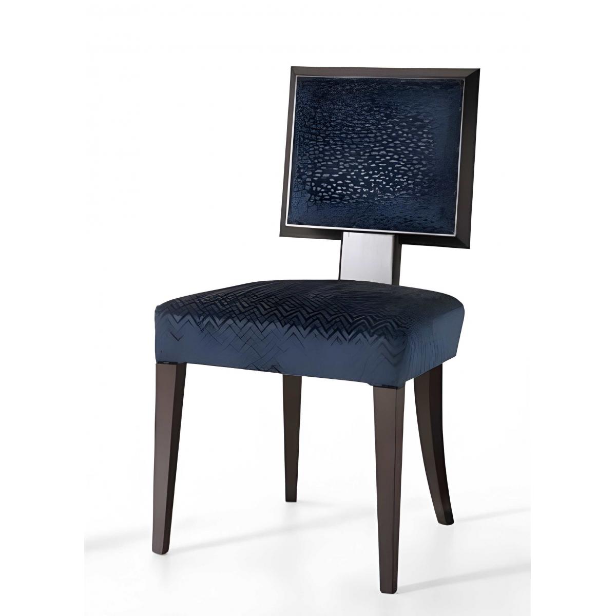 Luxuriöser gepolsterter Esszimmerstuhl mit geometrischem Stoff in Marineblau, Rückenlehne mit Kieselsteinstruktur und