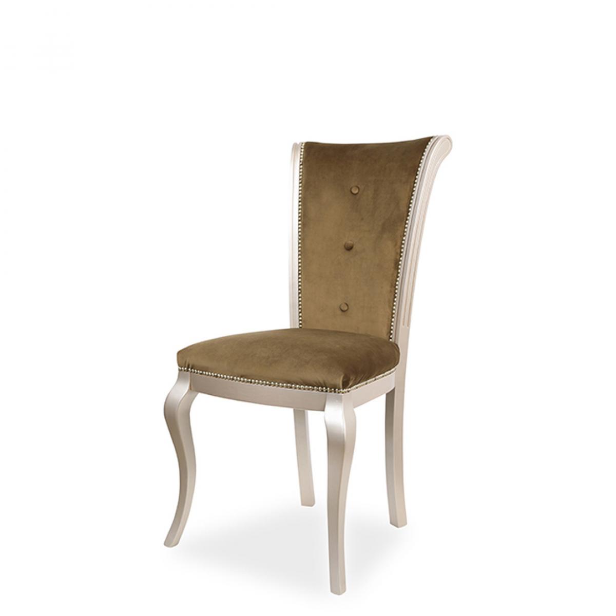 Luxury Upholstered Dining Chair in Olive Velvet with Pearl White Curved Frame Front View by Luxury Group International